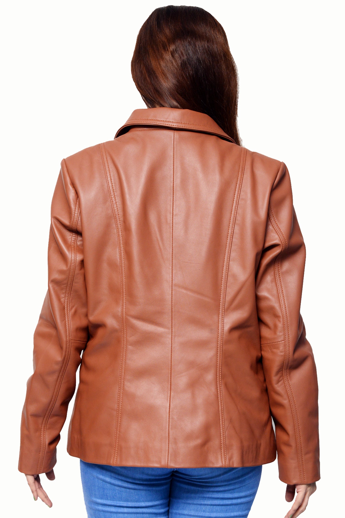 145 - سترة جلدية كلاسيكية باللون البني