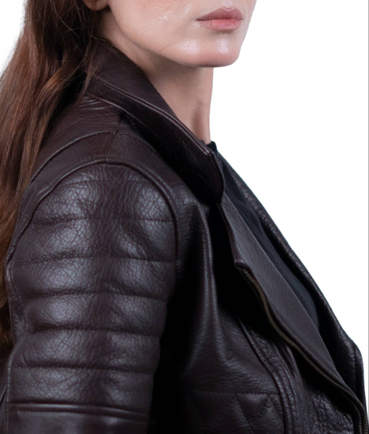 02 - Women’s Dark Brown Textured Leather Biker Jacket – Rugged Elegance