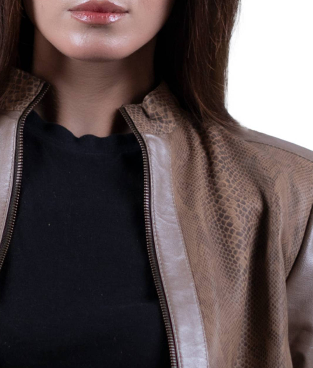 07 - Women’s Beige Textured Leather Jacket – Chic & Versatile