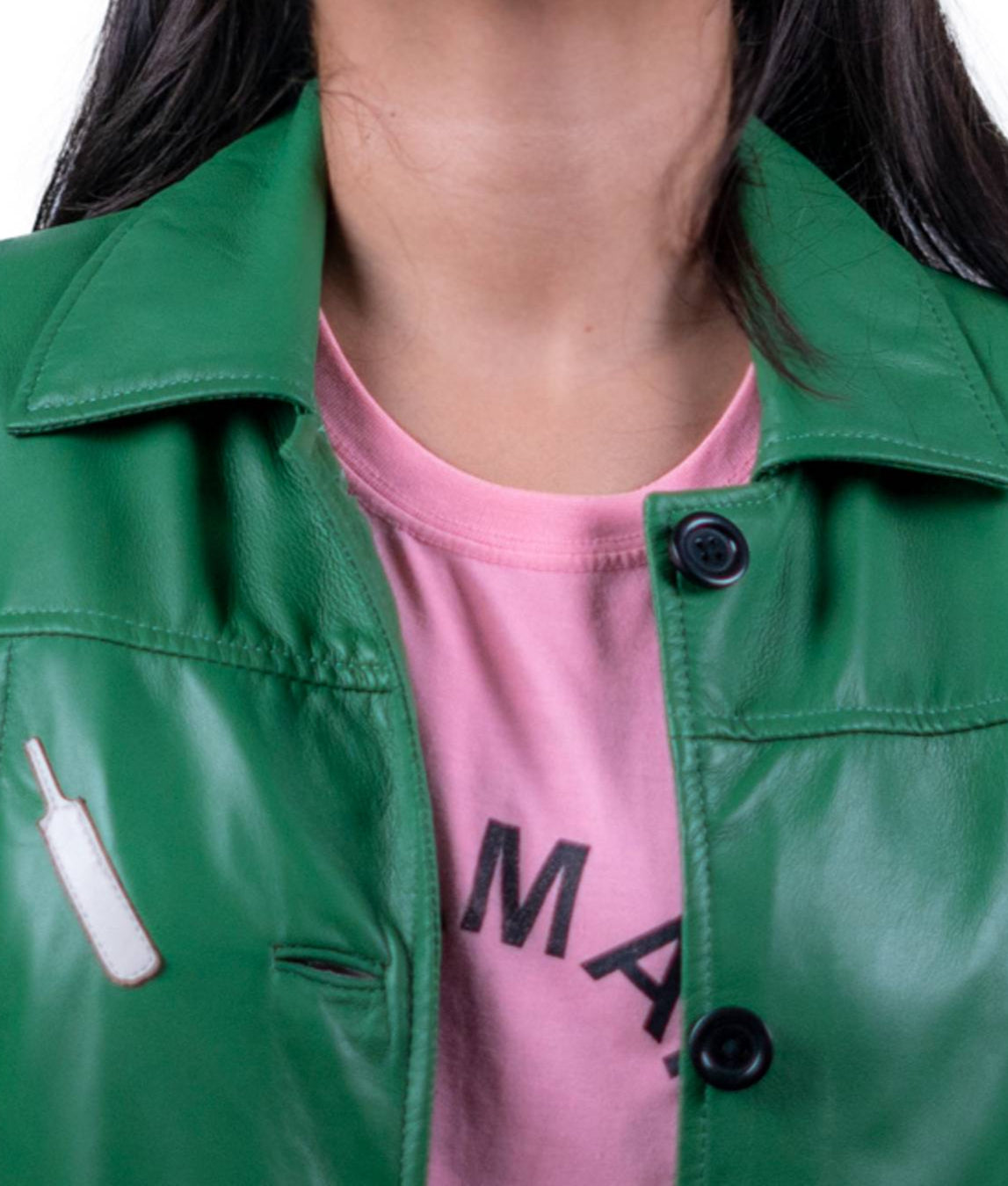 13 - Women’s PTI Themed Green & Red Leather Coat – Patriotic Style