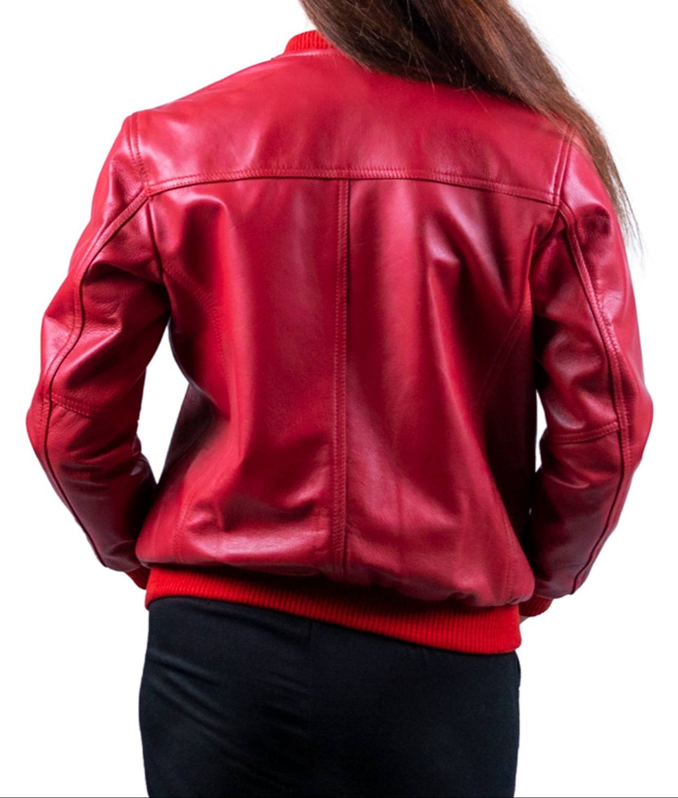 14 - Women’s Red Leather Bomber Jacket – Bold & Chic