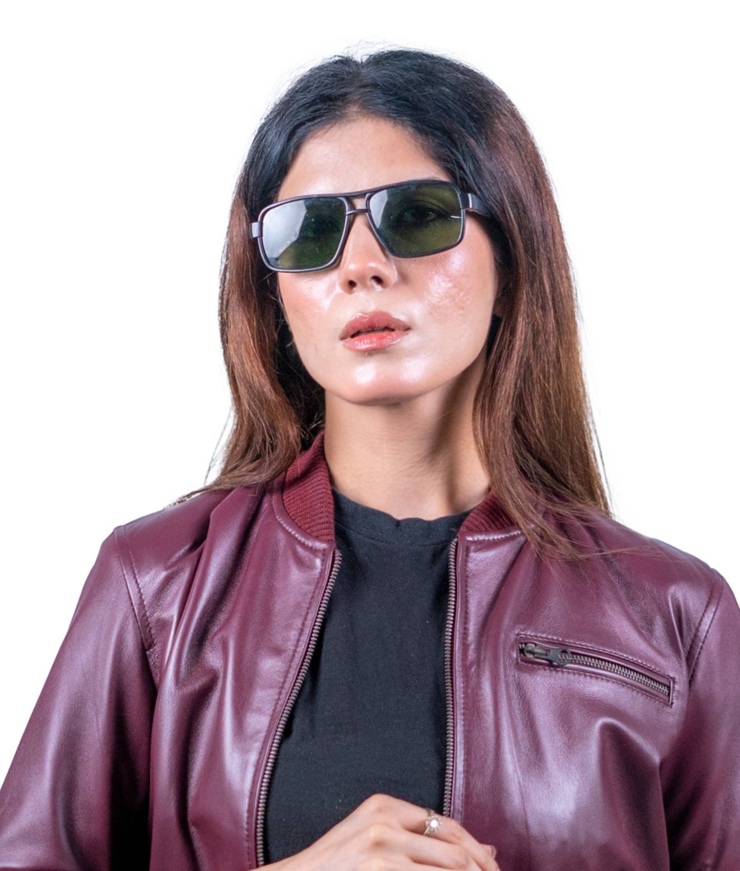 16 – Women’s Maroon Leather Bomber Jacket – Bold Sophistication