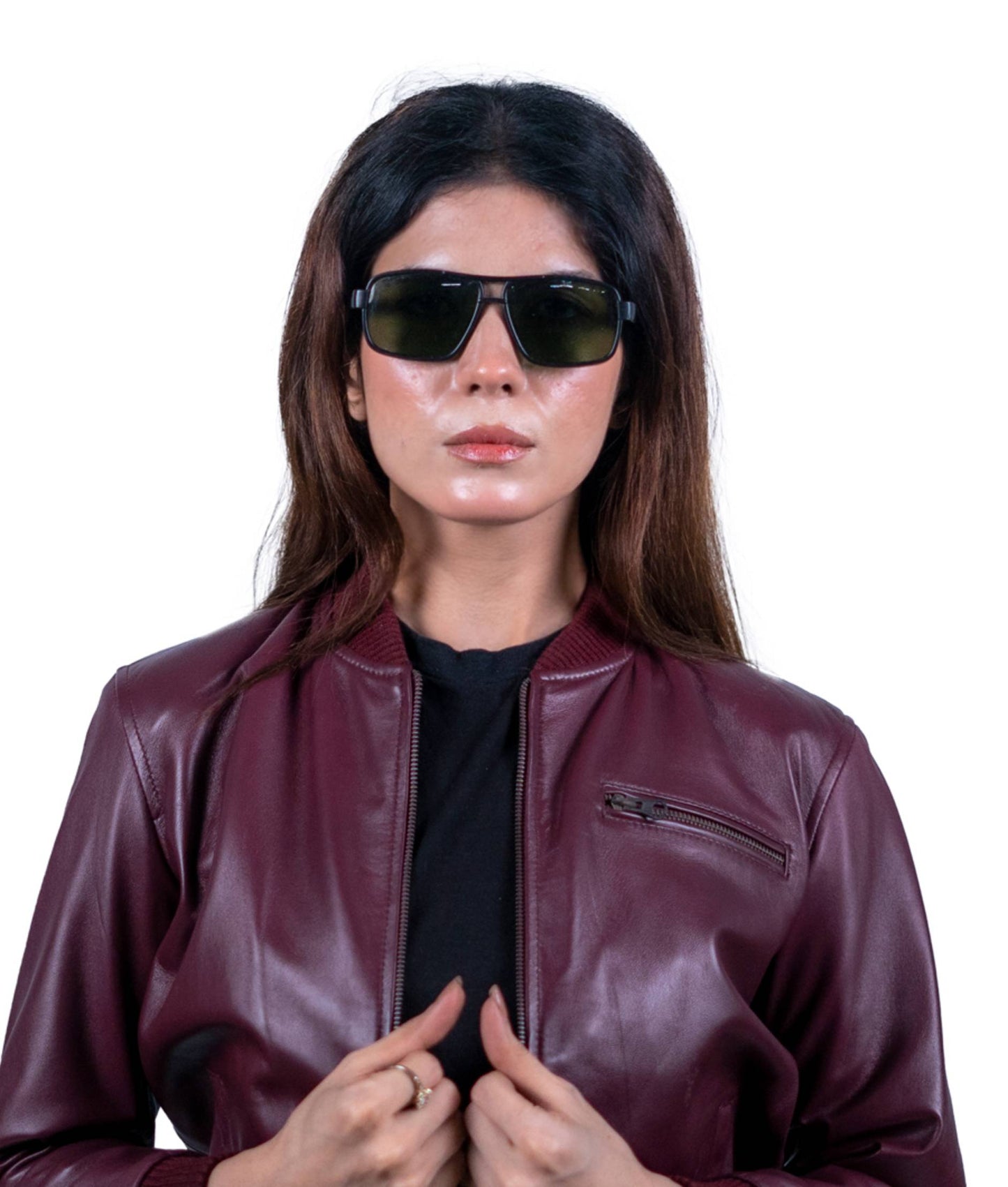 16 – Women’s Maroon Leather Bomber Jacket – Bold Sophistication