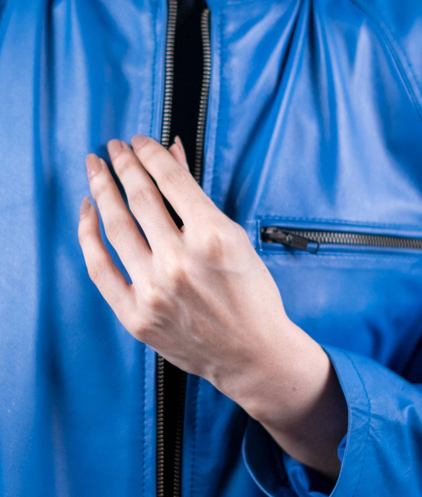 18 – Women’s Royal Blue Leather Bomber Jacket – Vibrant Street Style