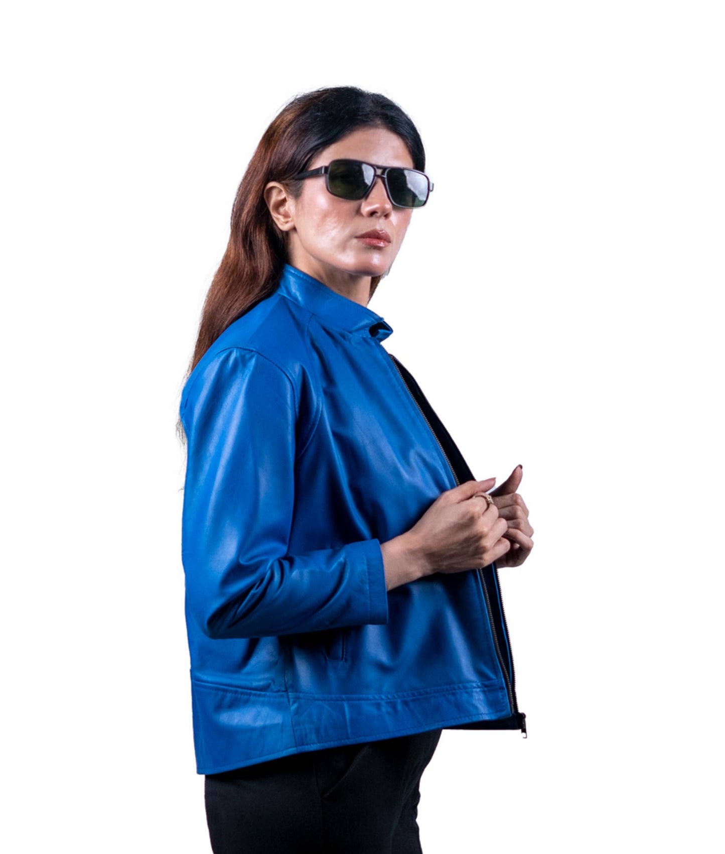 18 – Women’s Royal Blue Leather Bomber Jacket – Vibrant Street Style