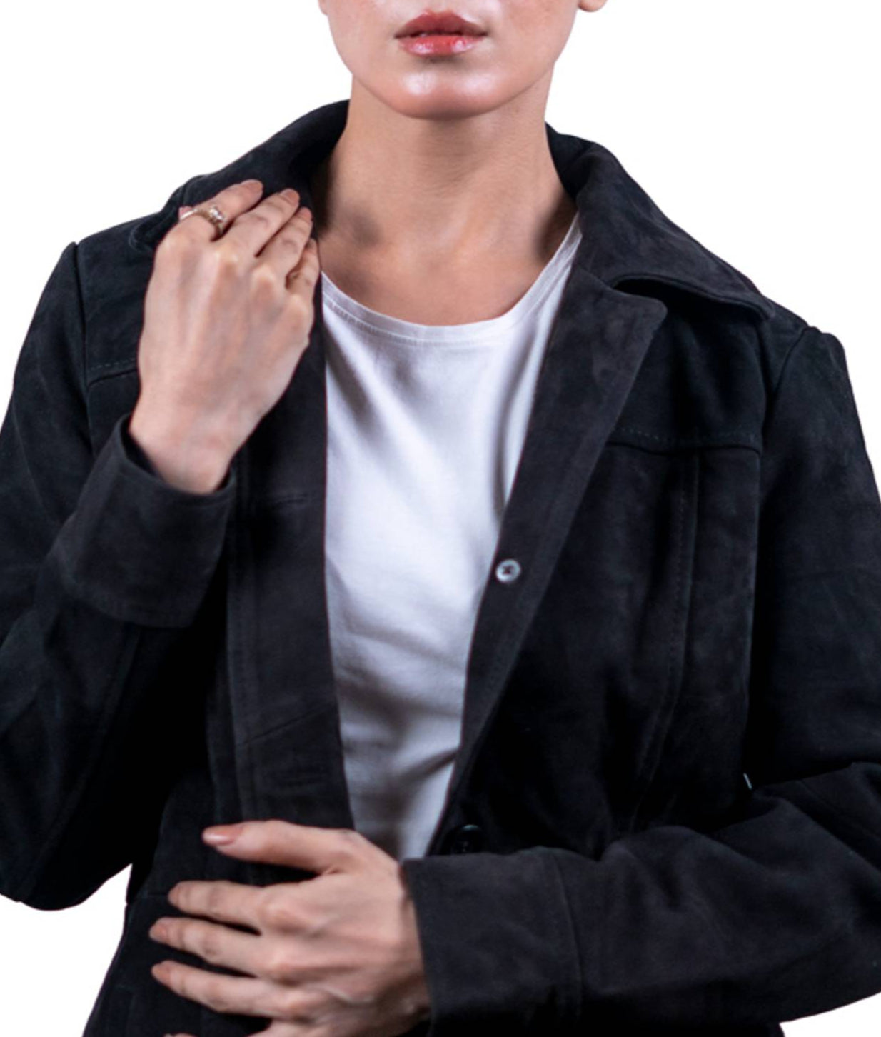 30 – Women’s Black Suede Long Jacket – Timeless Sophistication