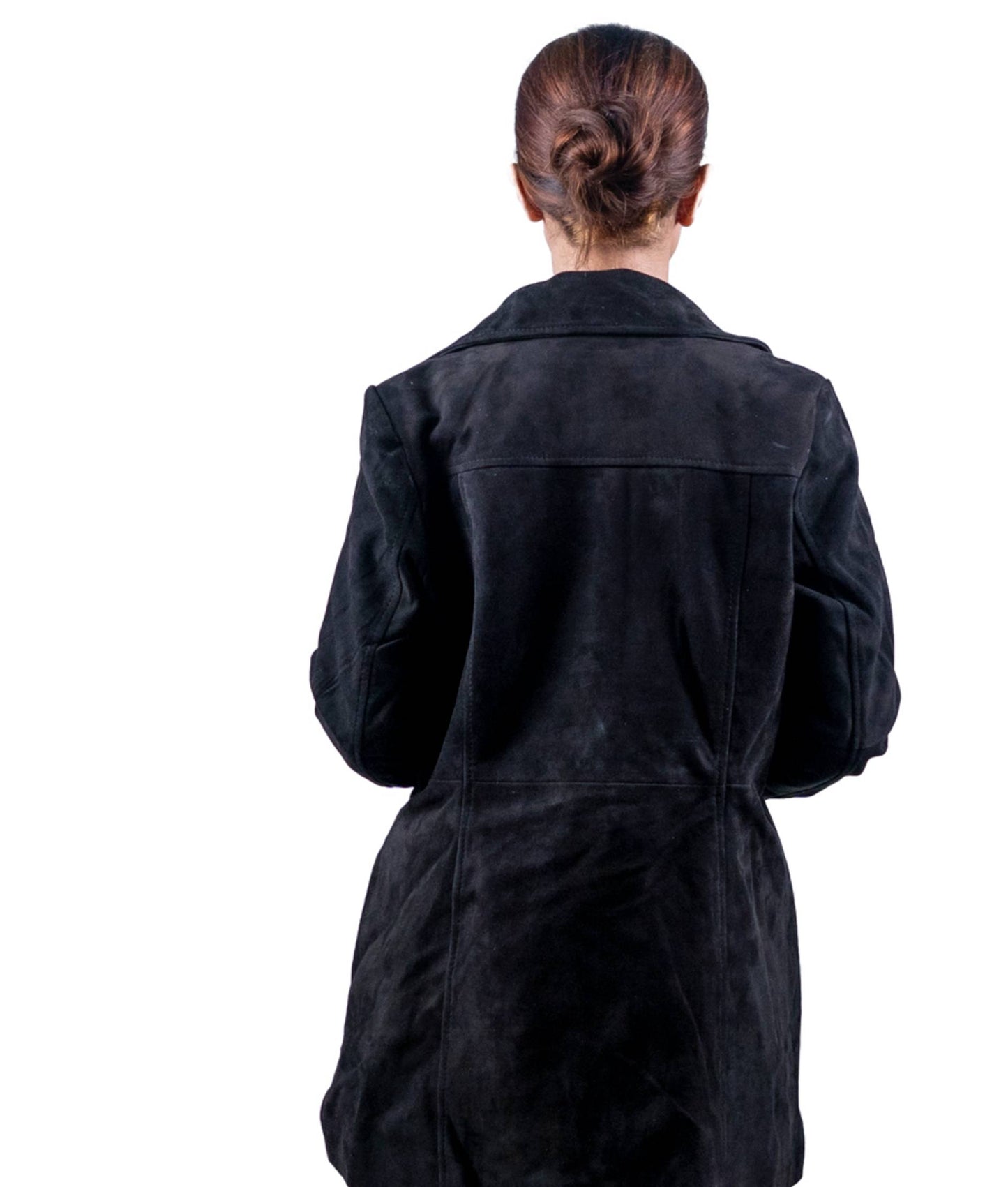 30 – Women’s Black Suede Long Jacket – Timeless Sophistication