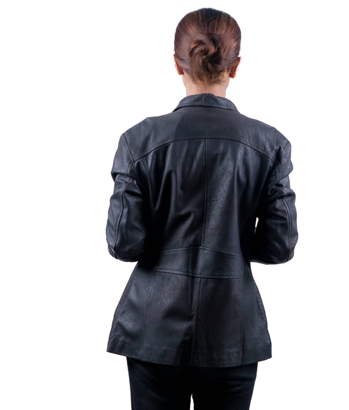 31 – Women’s Black Longline Zip-Up Leather Jacket – Minimalist Edge