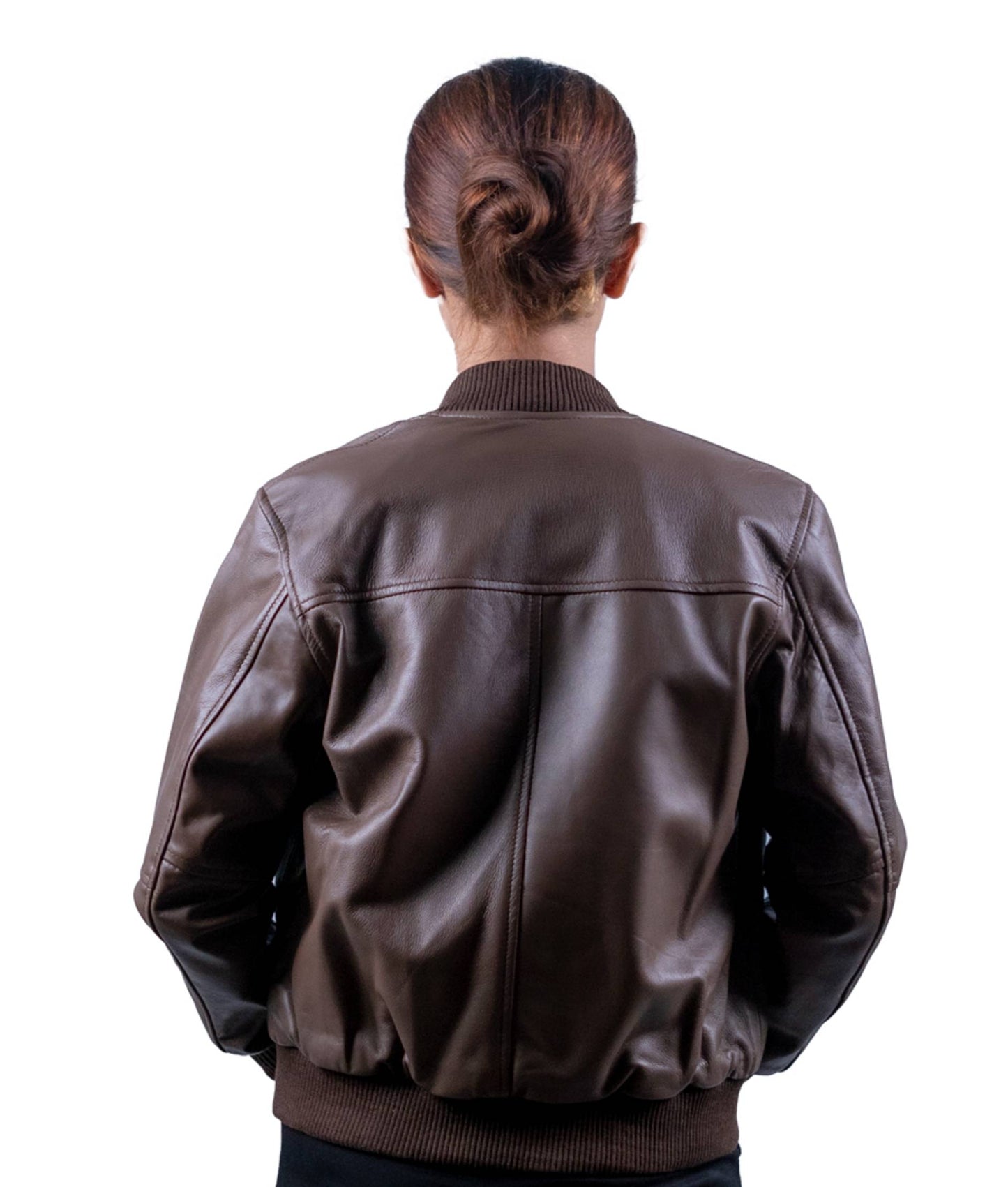 33 – Women’s Brown Leather Bomber Jacket – Classic Casual Comfort