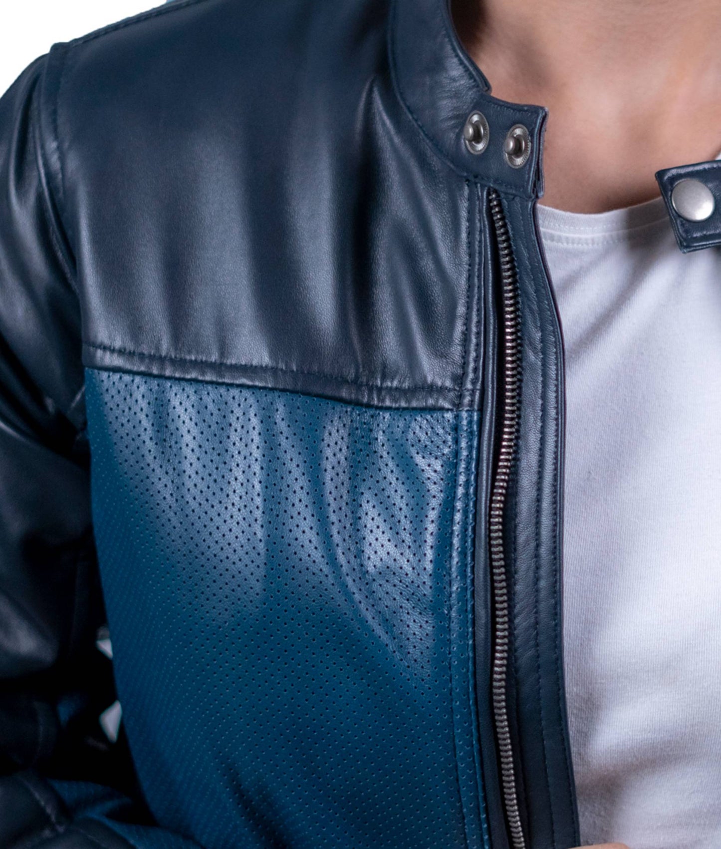 34 - Women’s Teal & Black Leather Panel Jacket – Sporty Urban Edge