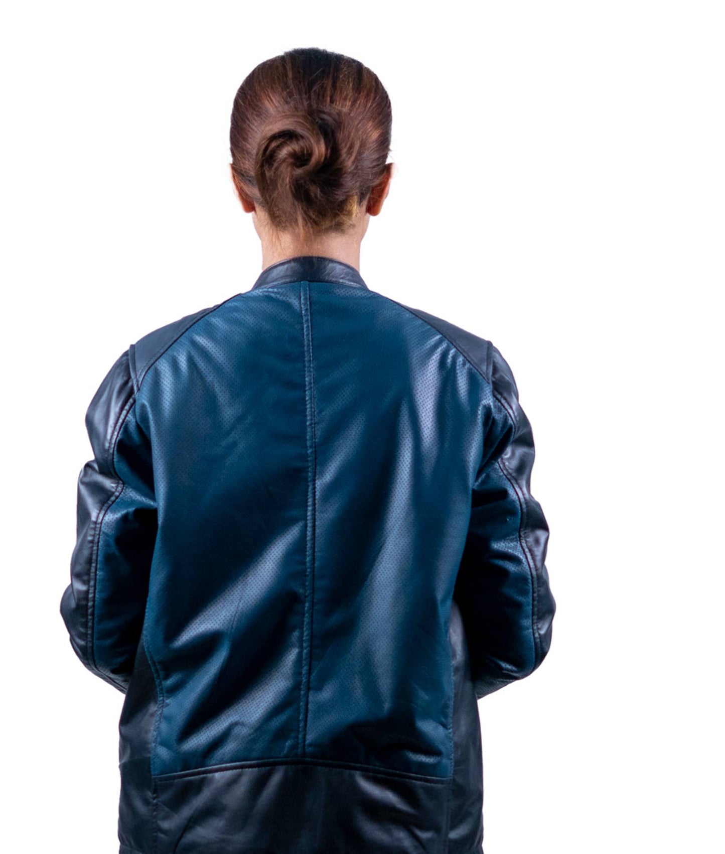 34 - Women’s Teal & Black Leather Panel Jacket – Sporty Urban Edge