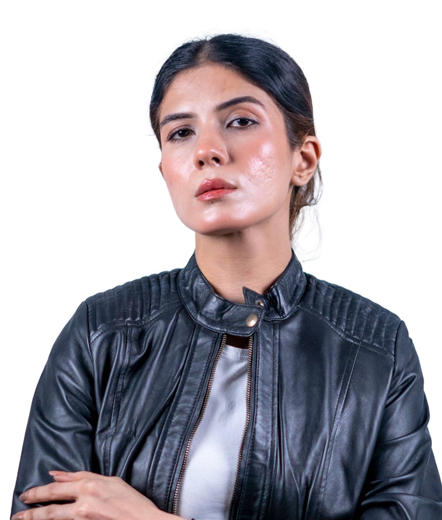 36 - Women’s Black Slim Fit Biker Leather Jacket – Modern Classic