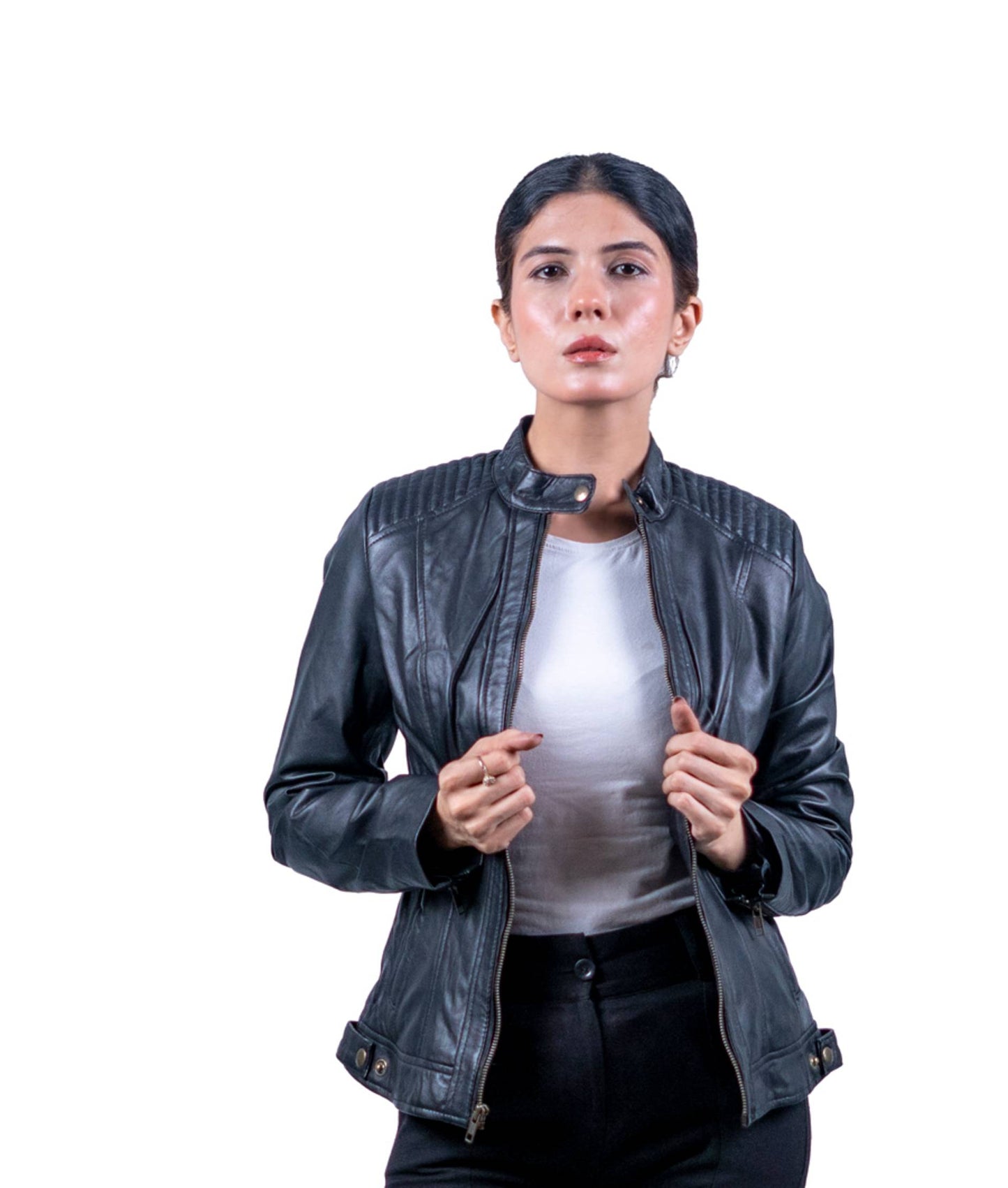 36 - Women’s Black Slim Fit Biker Leather Jacket – Modern Classic
