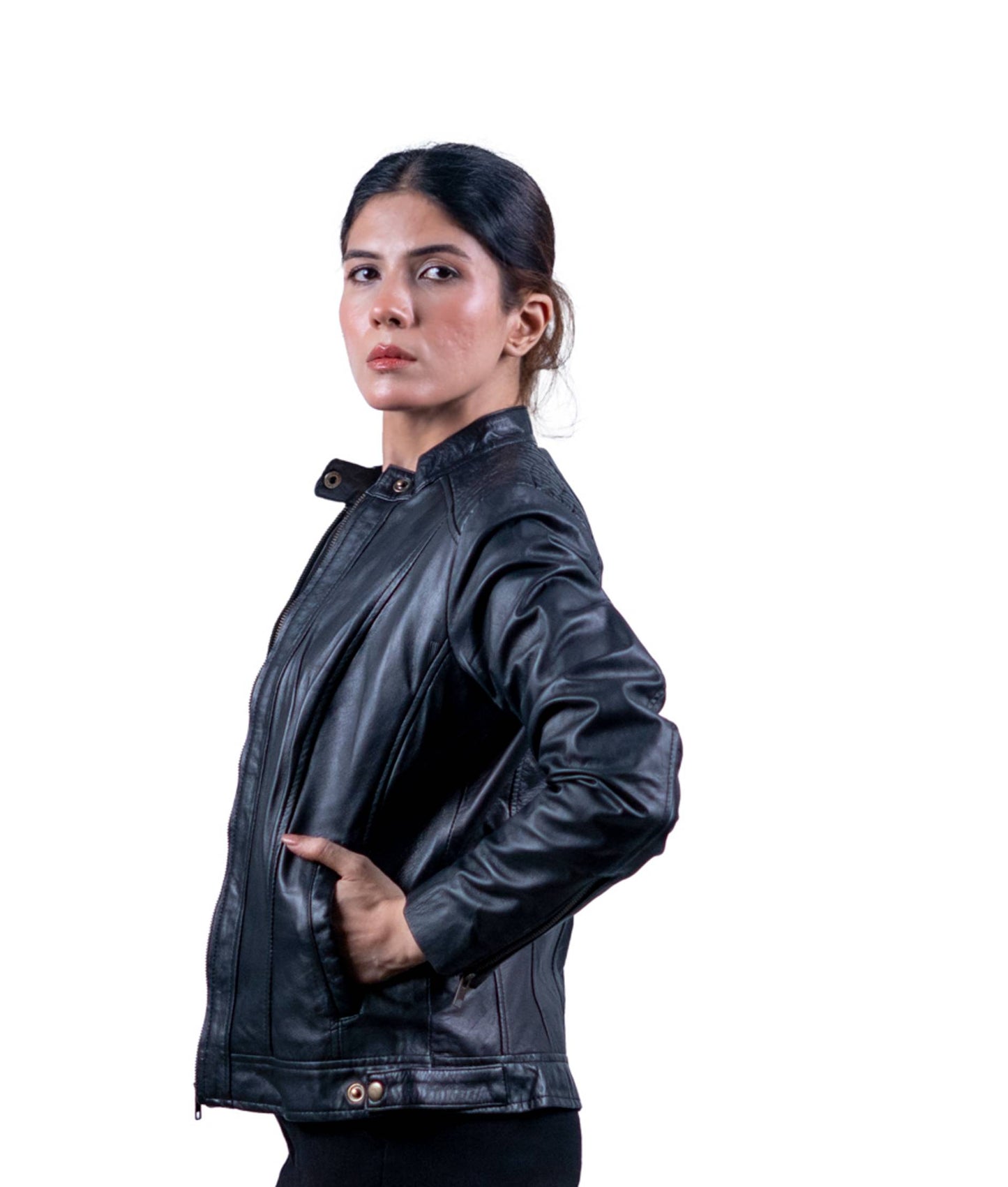 36 - Women’s Black Slim Fit Biker Leather Jacket – Modern Classic