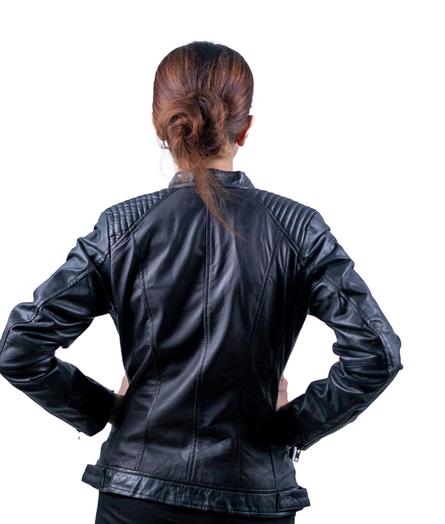 36 - Women’s Black Slim Fit Biker Leather Jacket – Modern Classic