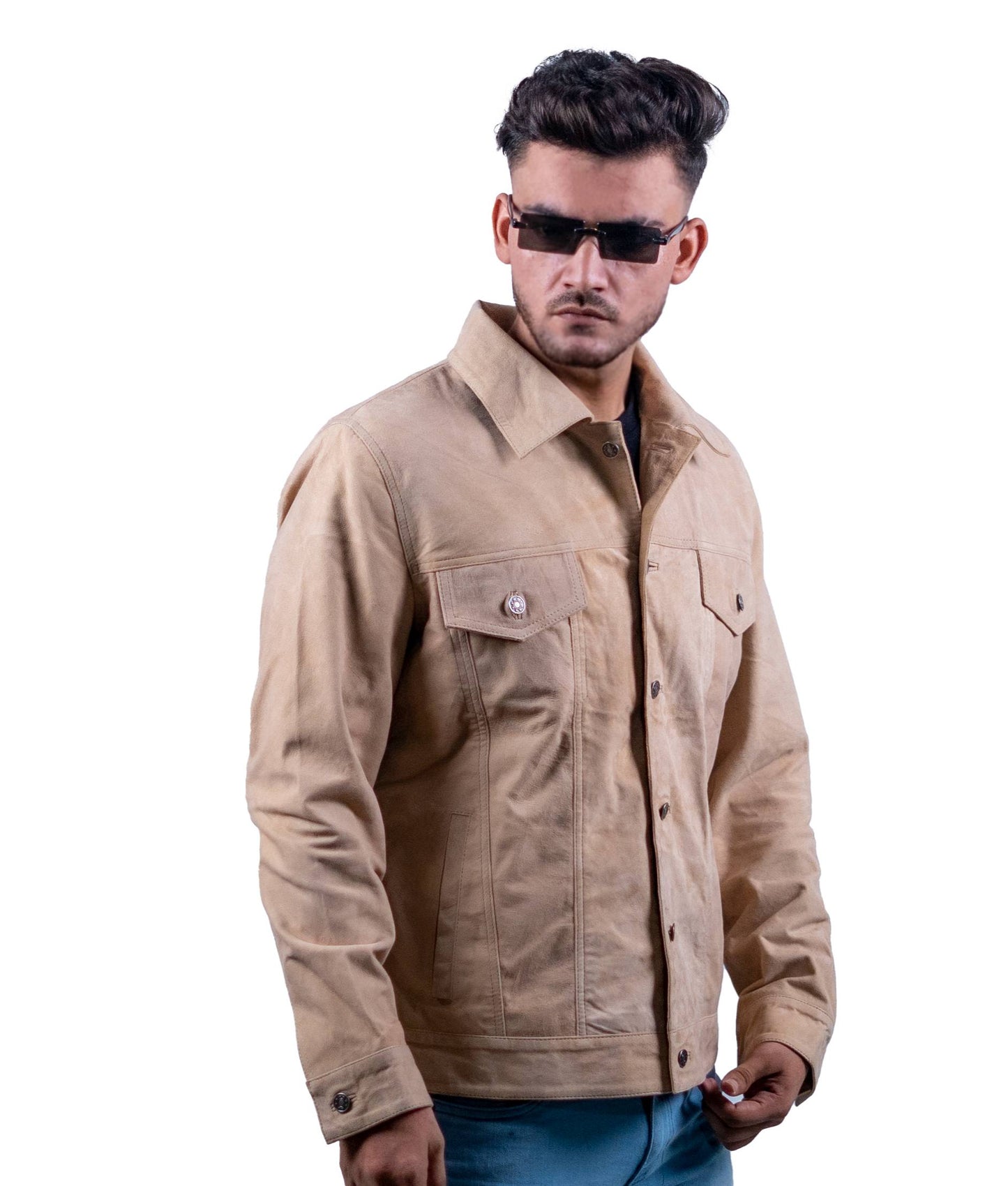52 – Khakifarbene Trucker-Lederjacke für Herren