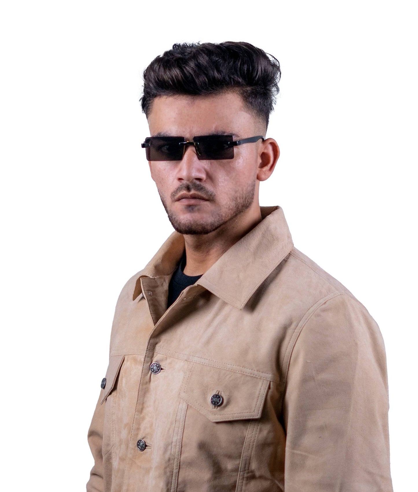 52 - Khaki Trucker Leather Jacket for Men