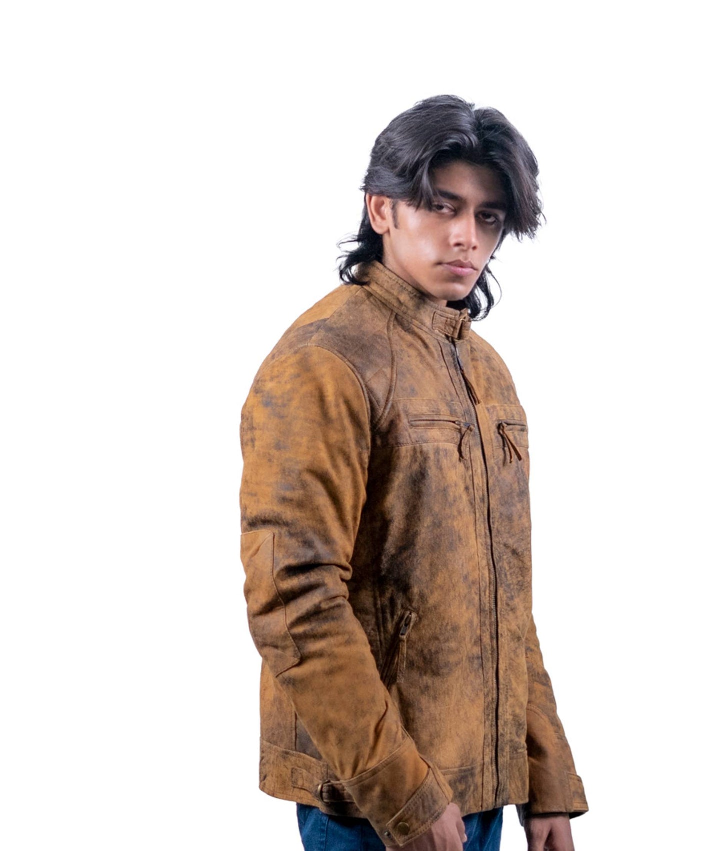 61 – Braune Distressed-Lederjacke für Herren – Vintage-Washed-Look