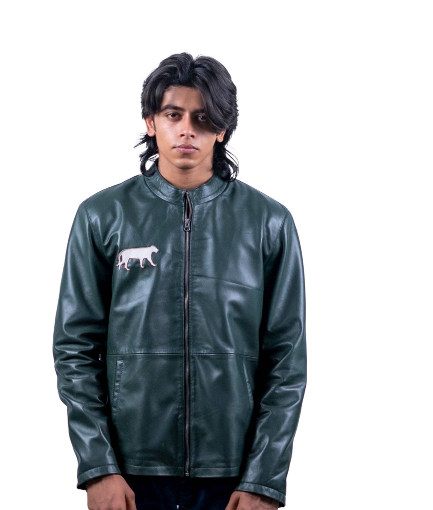 65 – Jägergrüne Lederjacke – White Panther Emblem Edition
