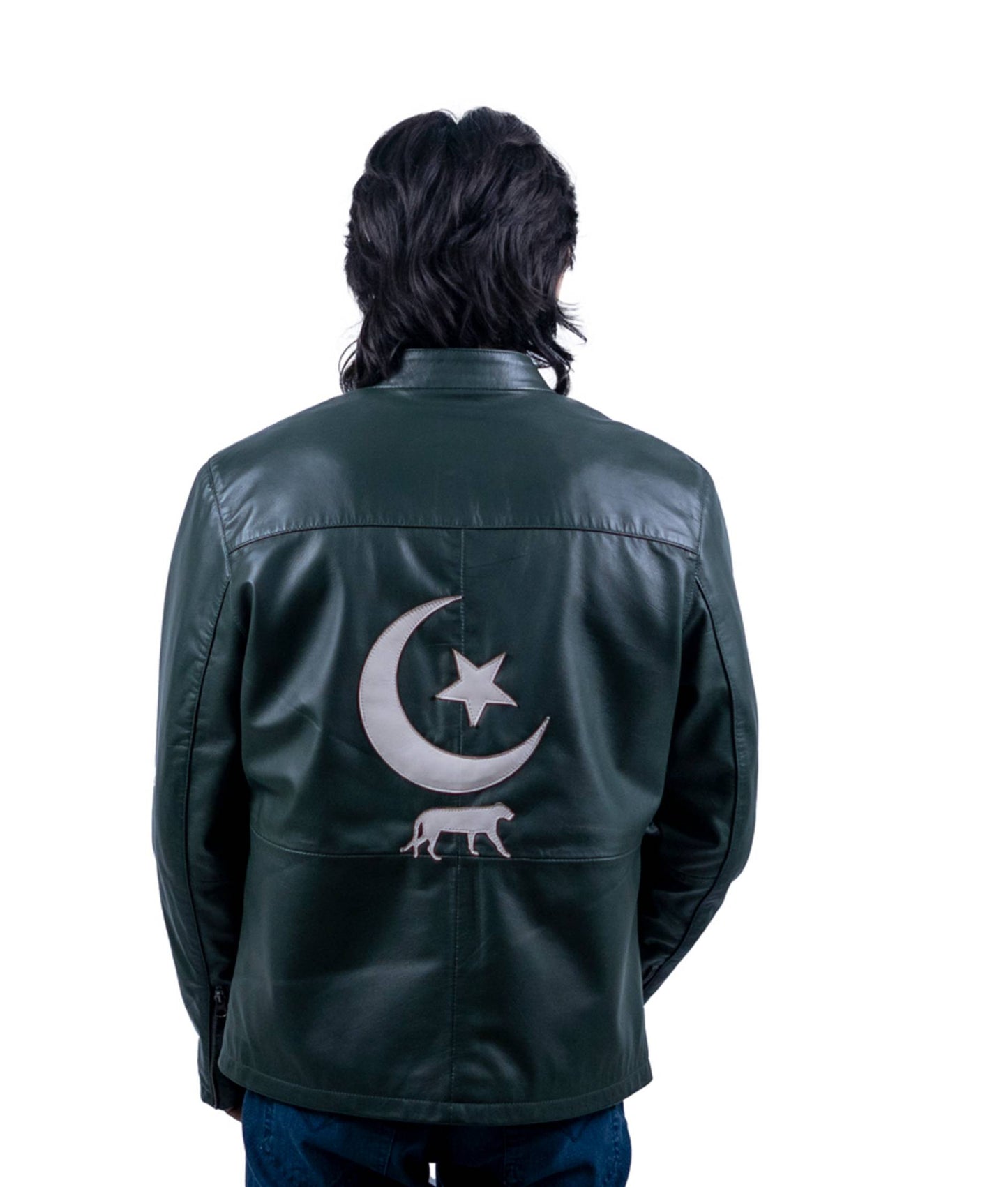 65 – Jägergrüne Lederjacke – White Panther Emblem Edition