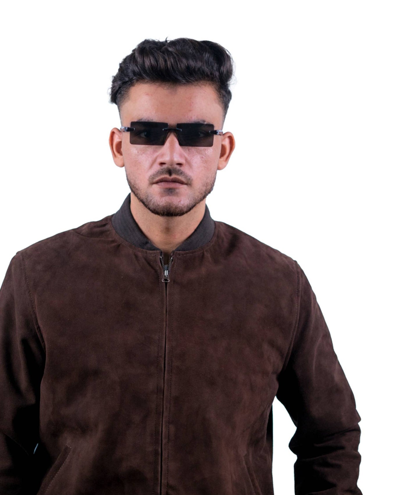 73 – Bomberjacke aus Wildleder in dunklem Schokoladenbraun – Minimalistisches Design