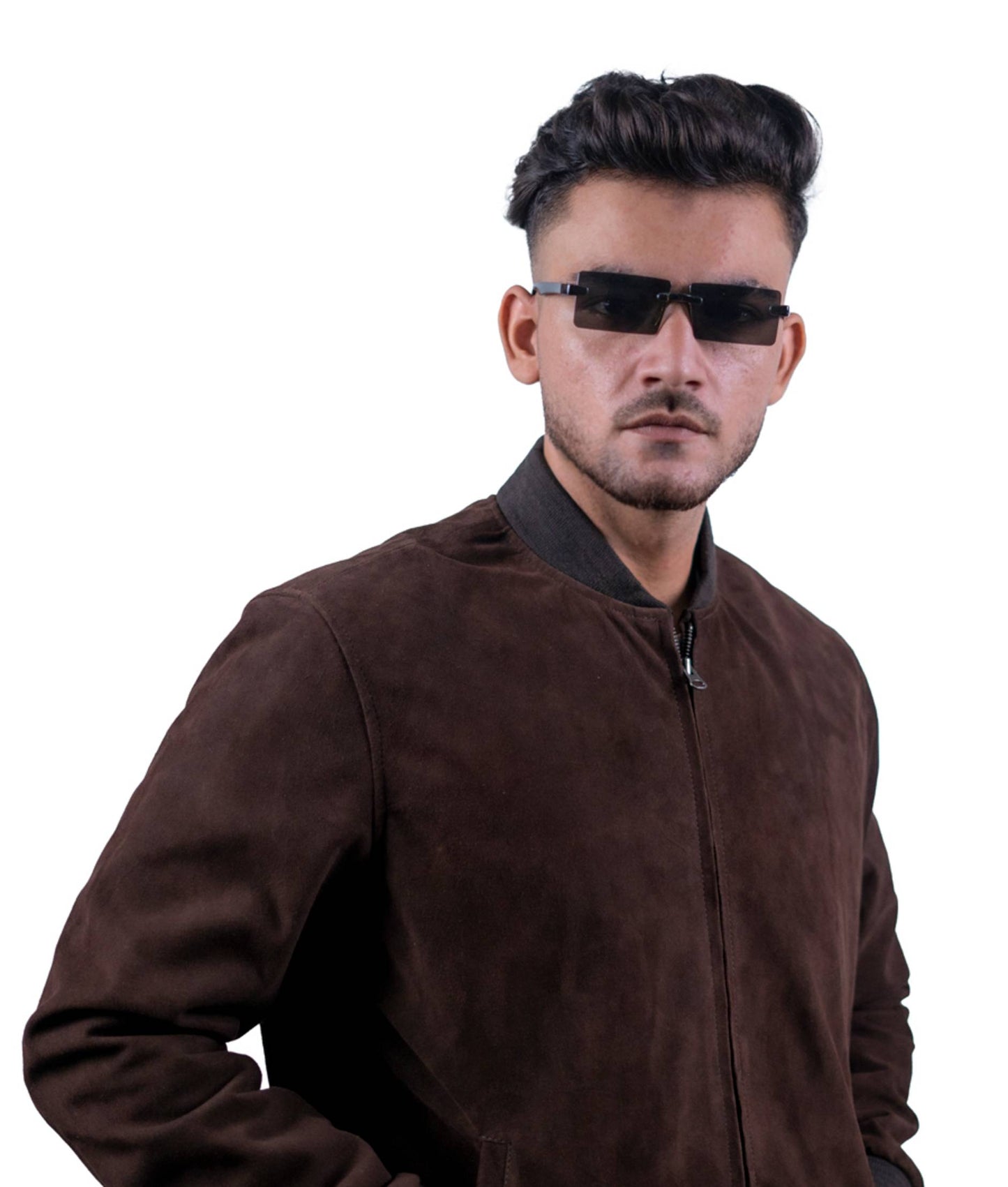 73 – Bomberjacke aus Wildleder in dunklem Schokoladenbraun – Minimalistisches Design