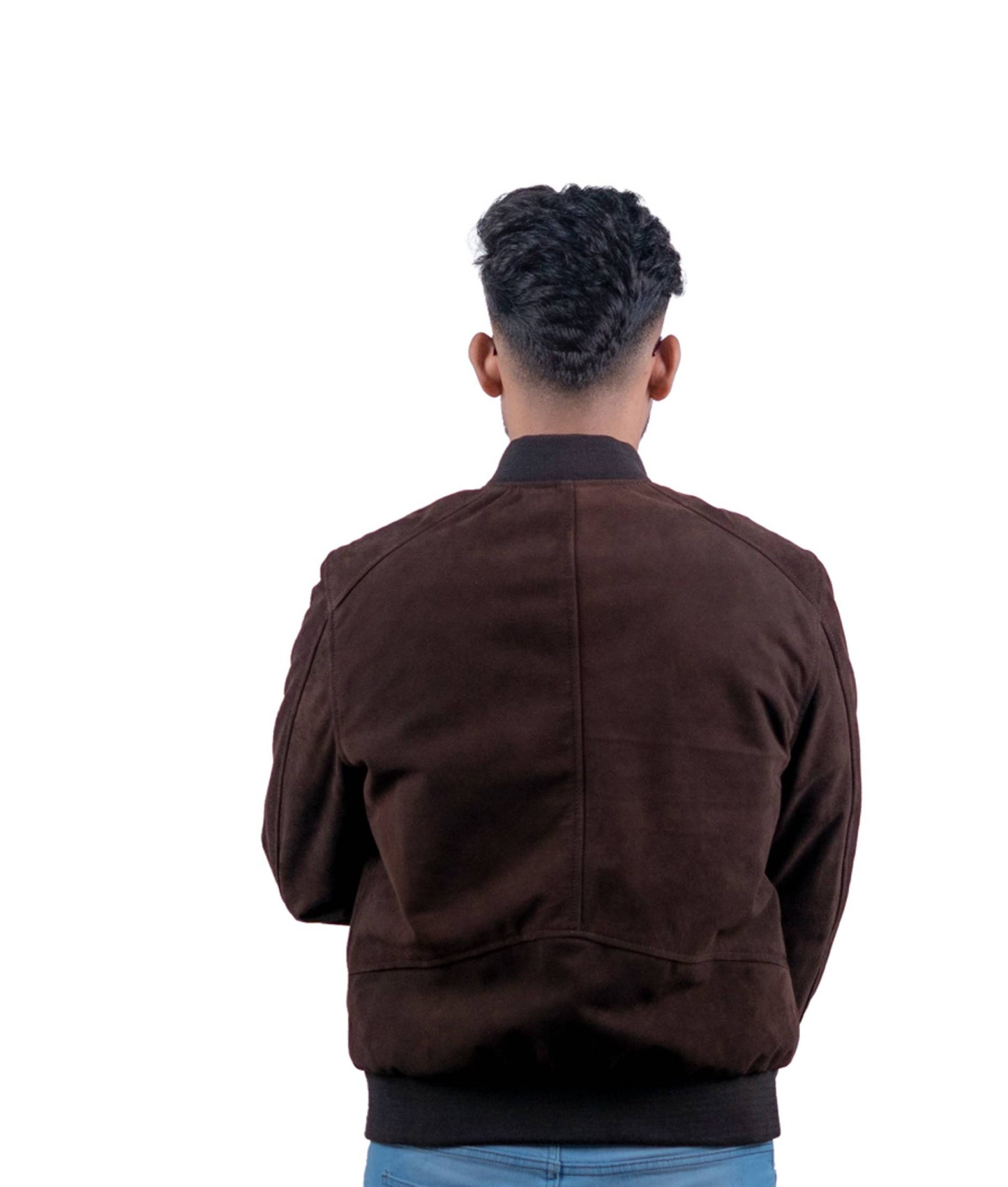 73 – Bomberjacke aus Wildleder in dunklem Schokoladenbraun – Minimalistisches Design