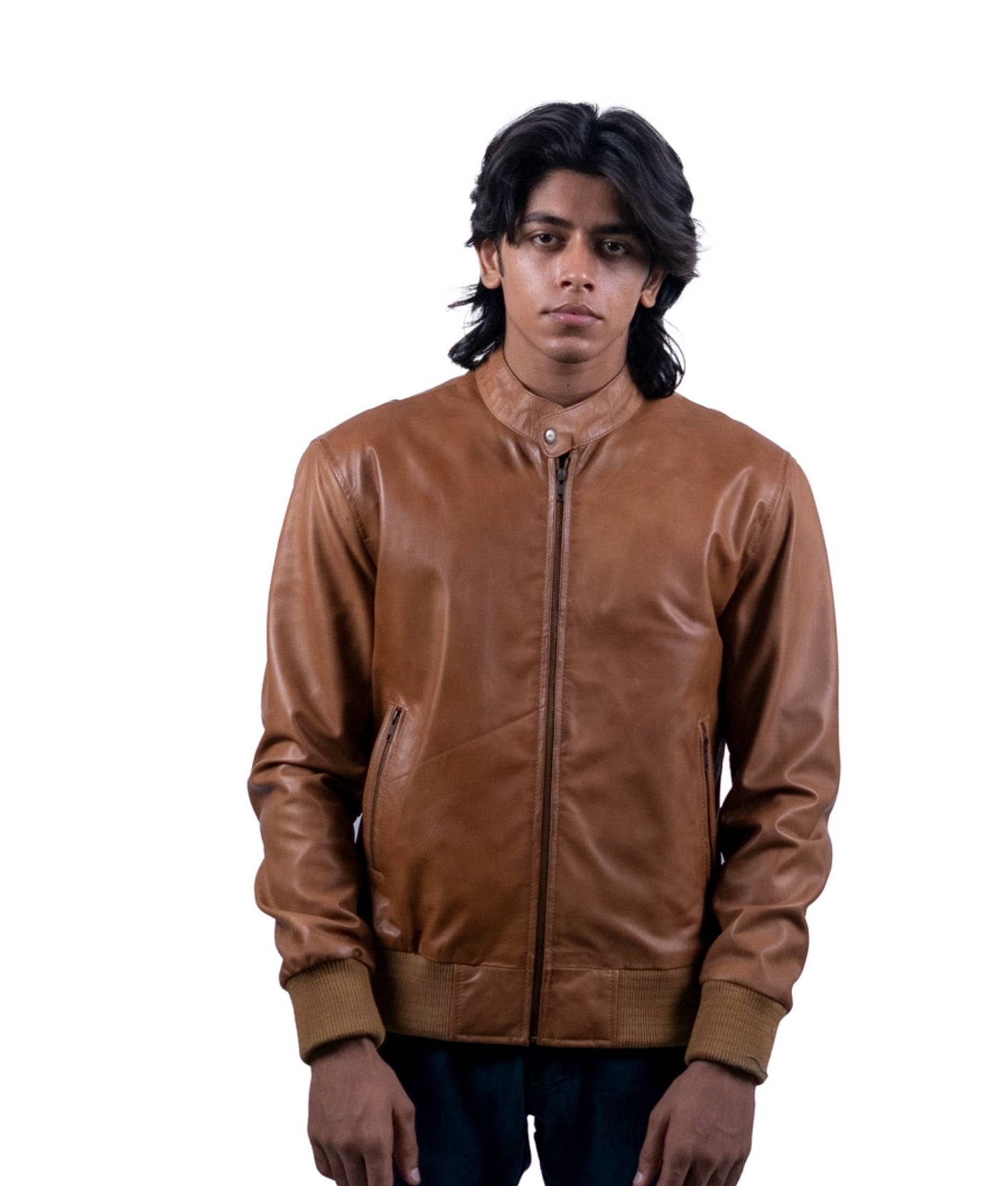 74 – Klassische Bomberjacke aus hellbraunem Leder – Urban Essential
