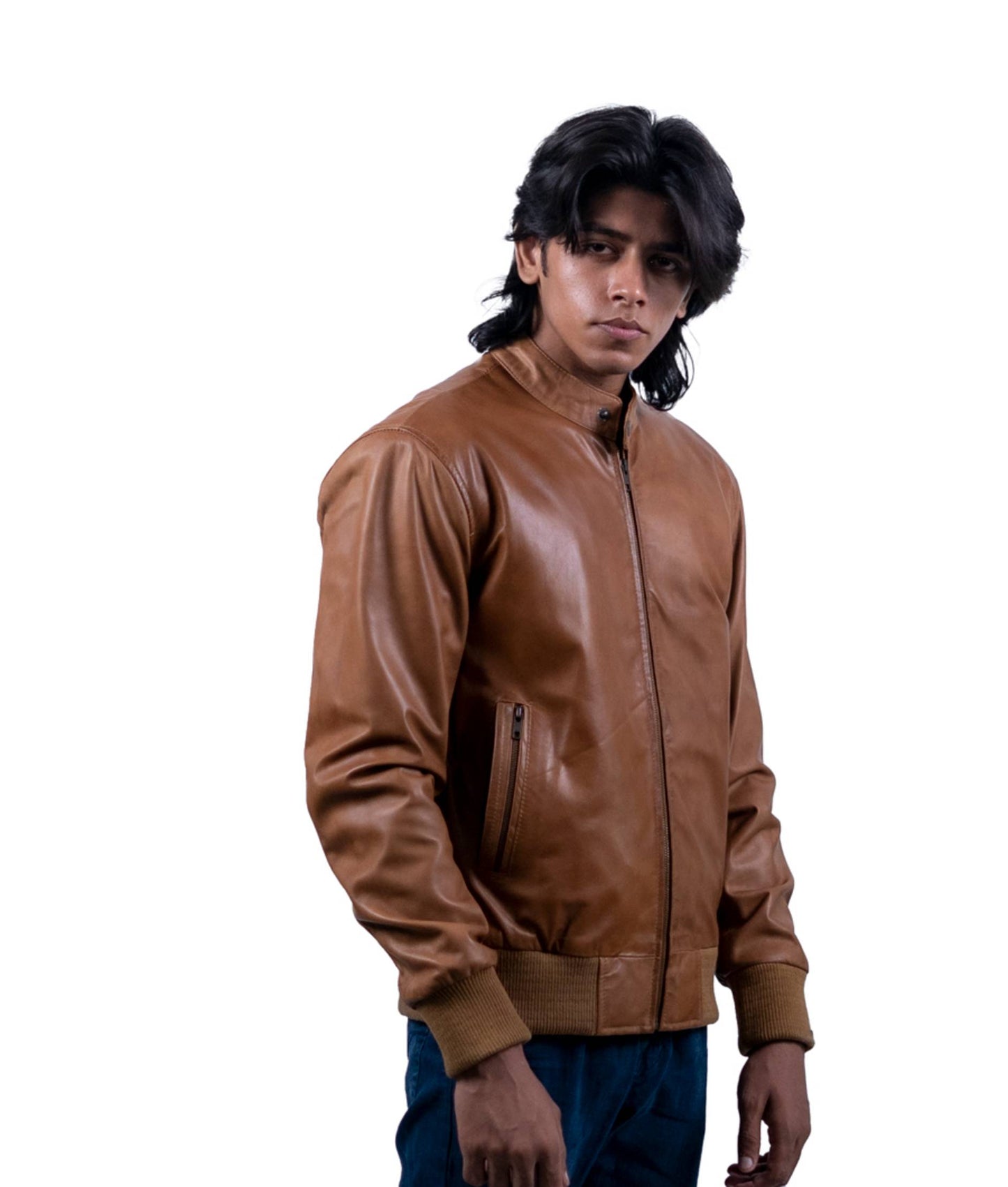 74 – Klassische Bomberjacke aus hellbraunem Leder – Urban Essential