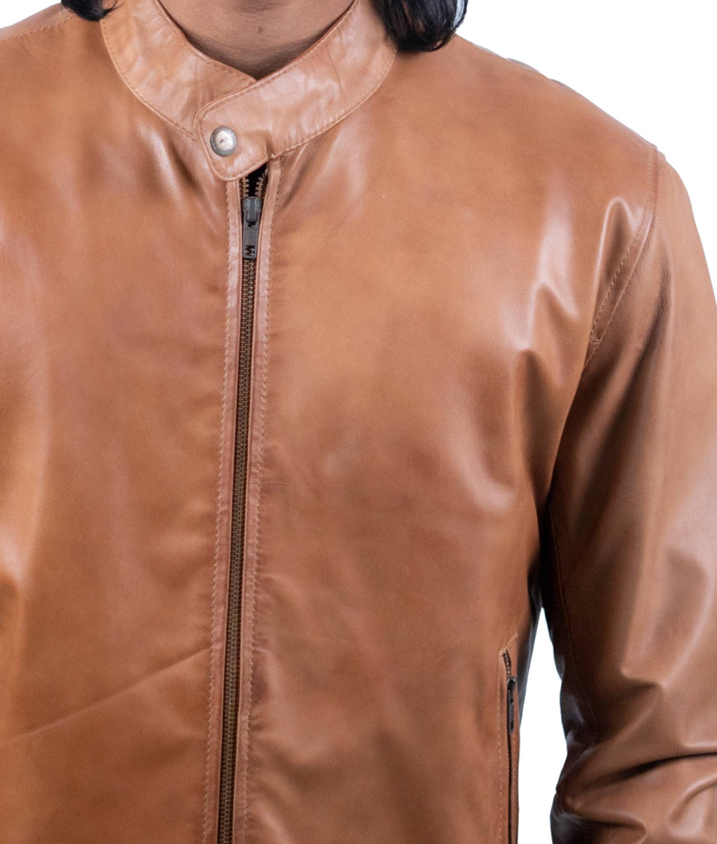 74 – Klassische Bomberjacke aus hellbraunem Leder – Urban Essential