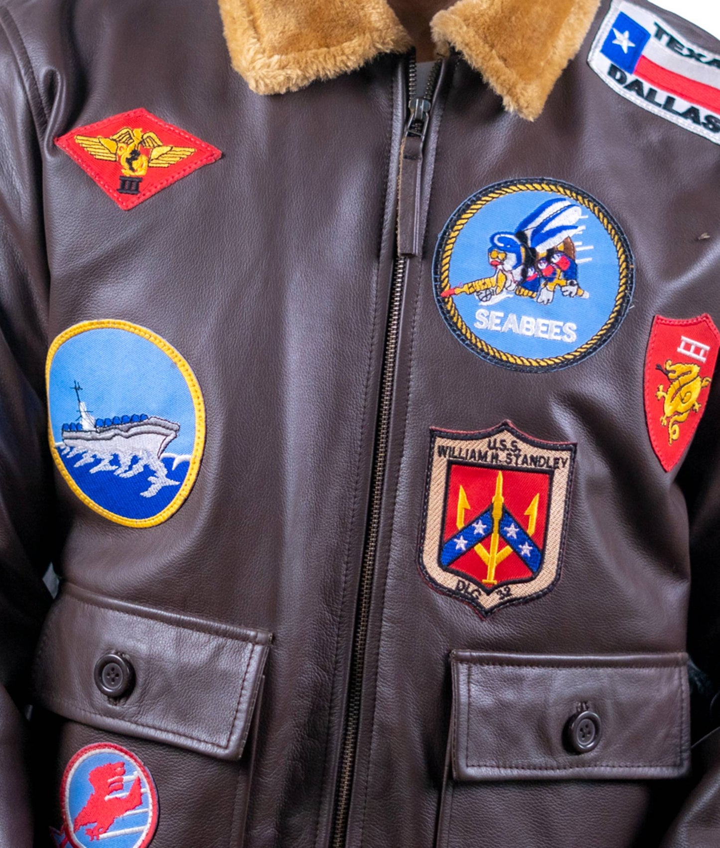 75 - Brown Aviator Bomber Jacket – Military Patch Edition