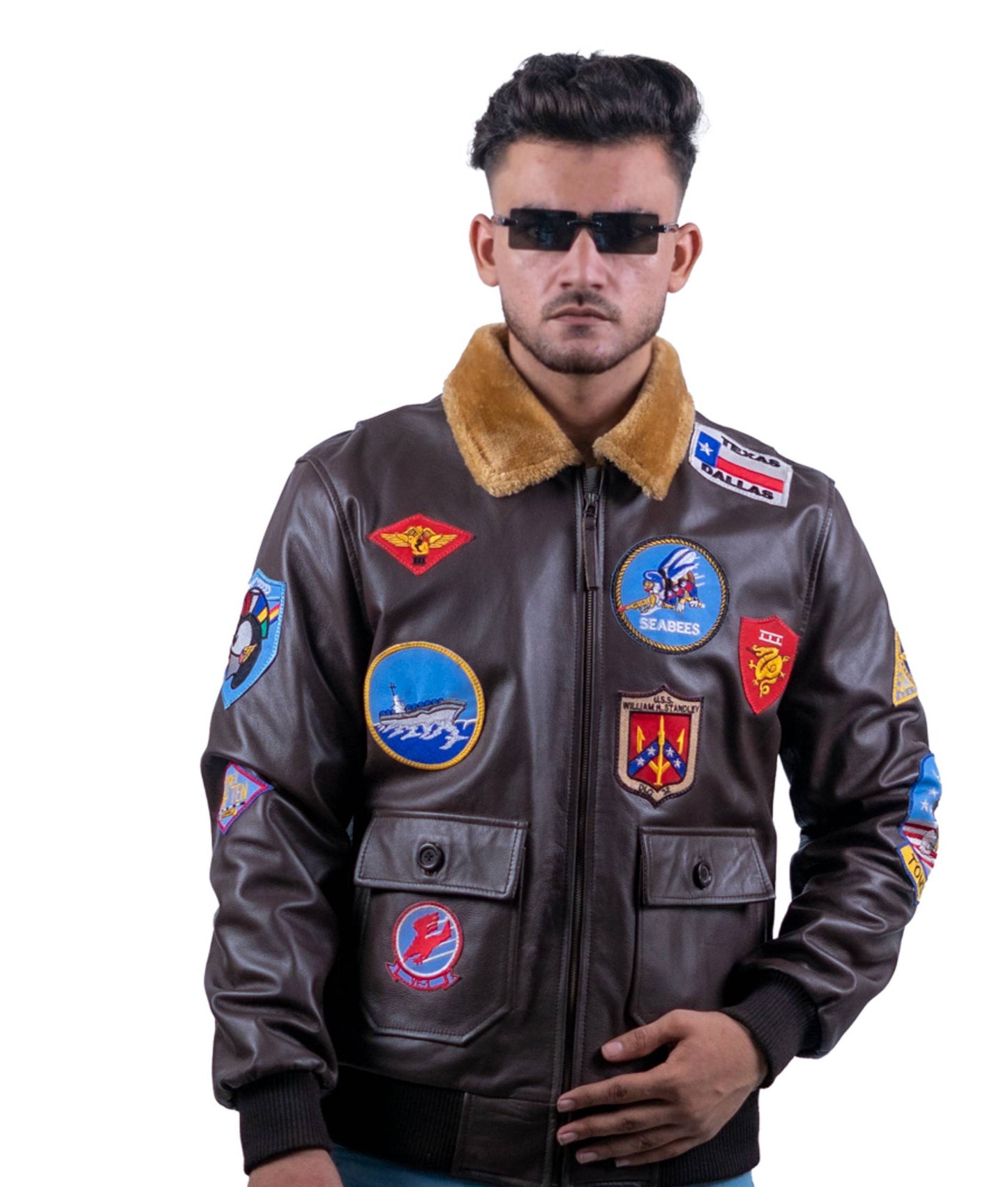 75 – Braune Flieger-Bomberjacke – Military Patch Edition