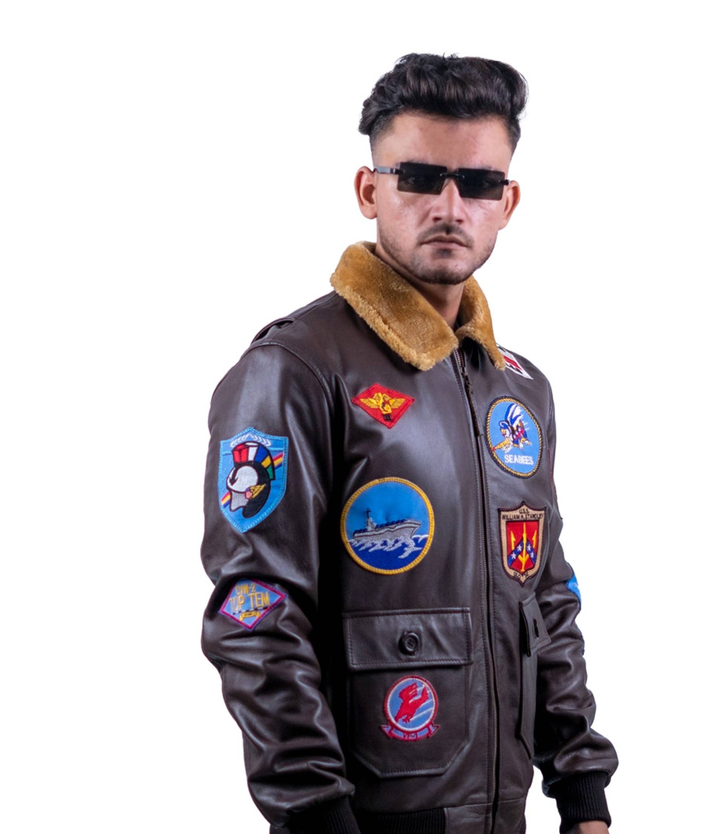 75 – Braune Flieger-Bomberjacke – Military Patch Edition