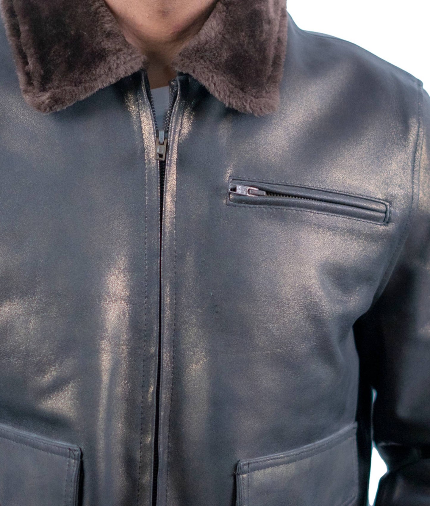 77 – Vintage-Fliegerjacke in Braun – Edition mit Kunstpelzkragen