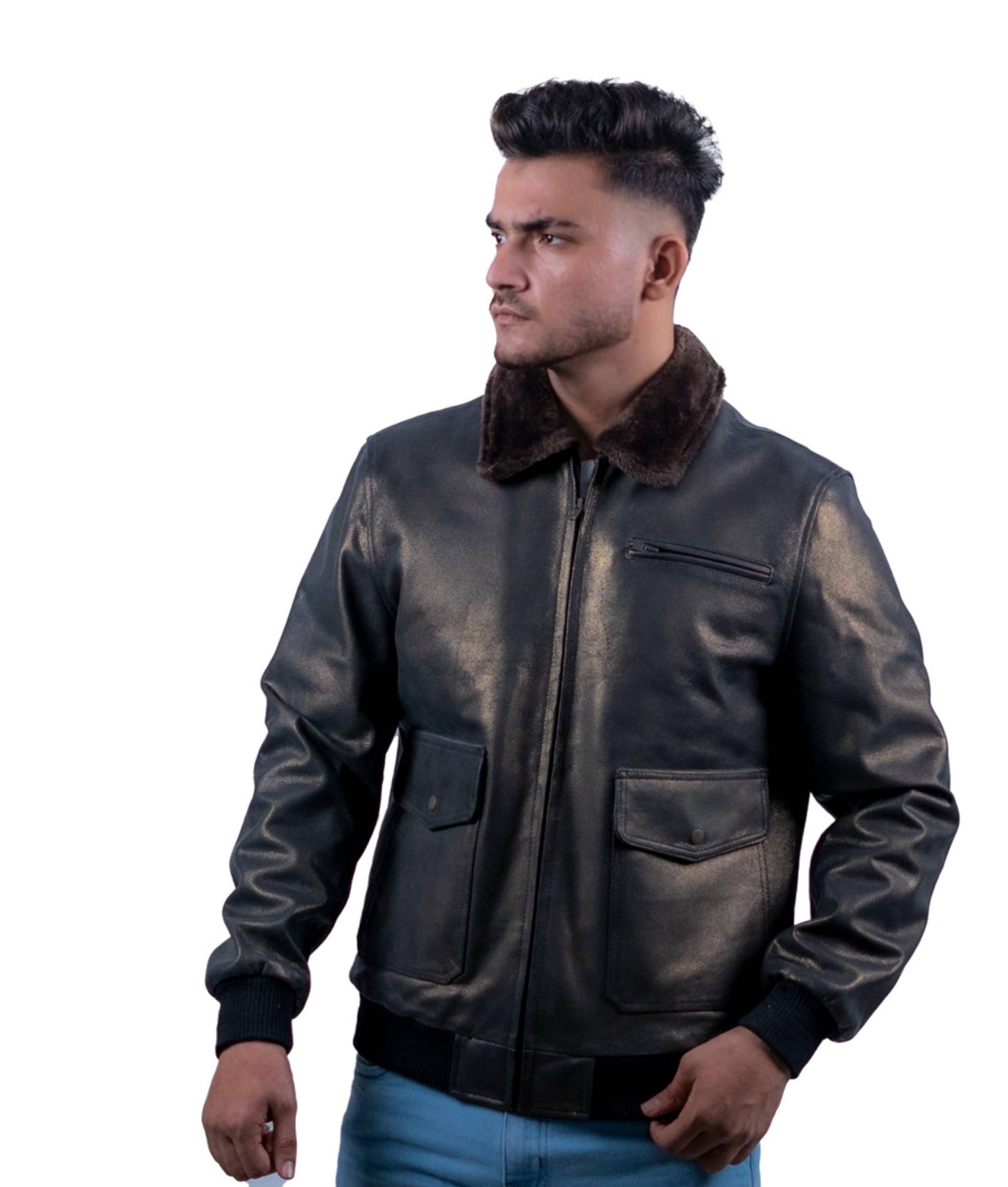 77 - Vintage Brown Aviator Jacket – Faux Fur Collar Edition