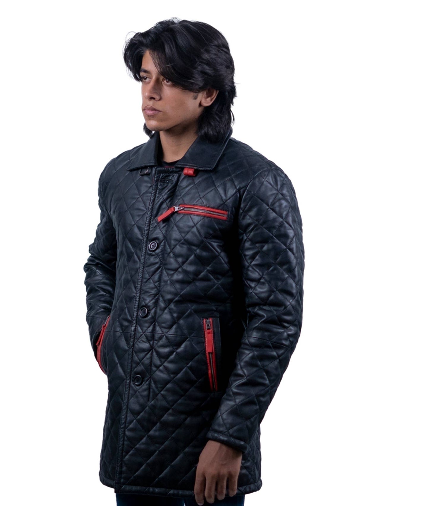78 - Quilted Black Long Jacket – Red Zip Streetwear Edition