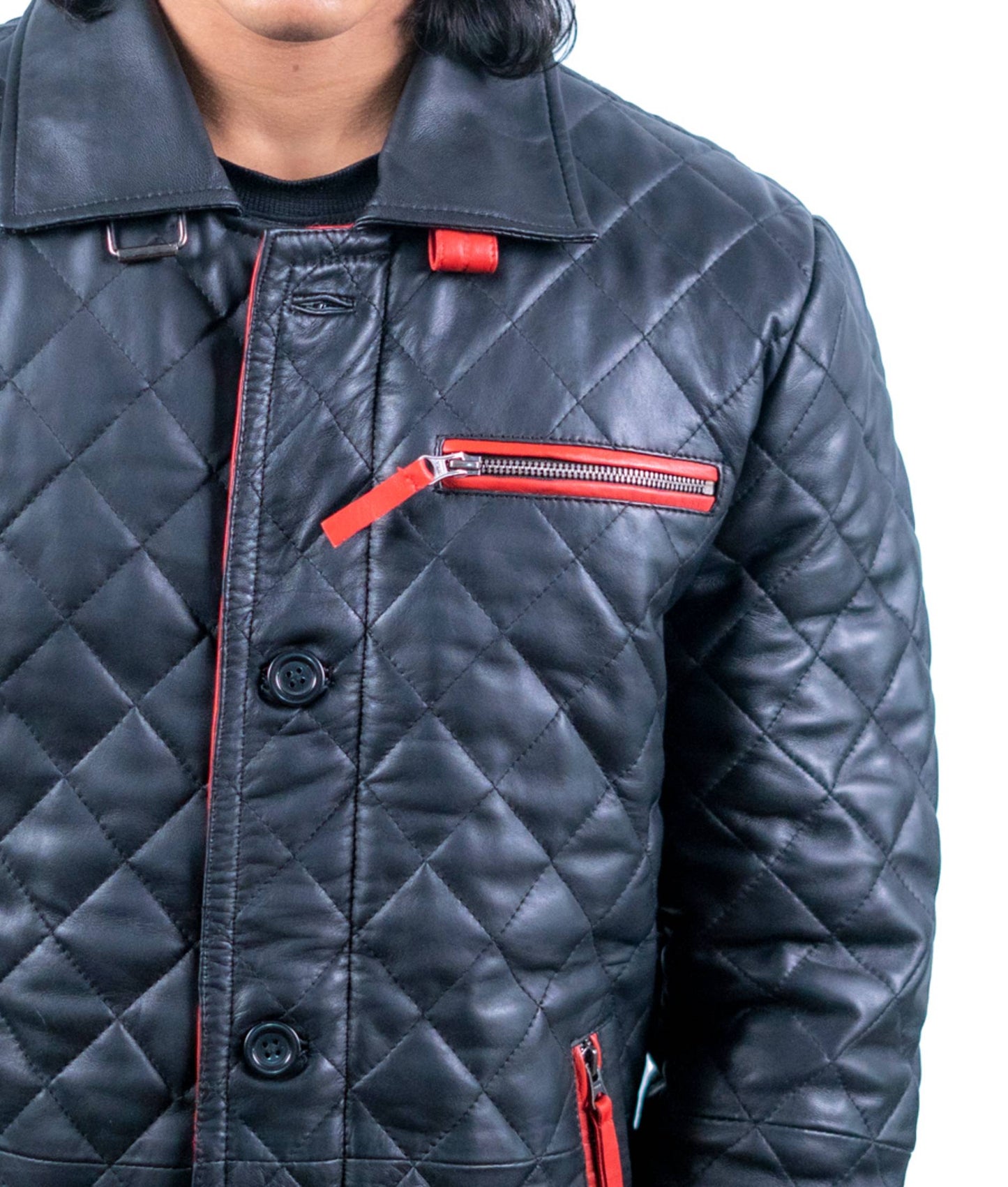 78 - Quilted Black Long Jacket – Red Zip Streetwear Edition