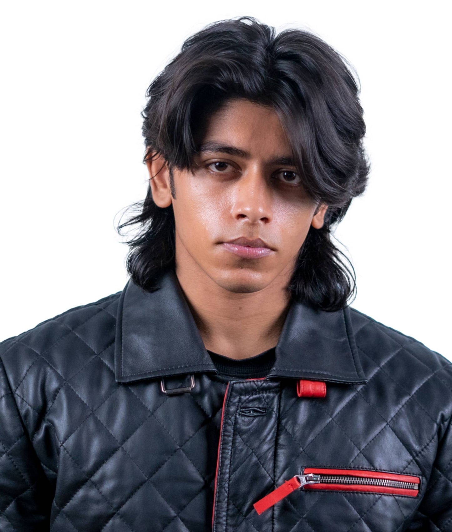 78 – Gesteppte schwarze lange Jacke – Red Zip Streetwear Edition