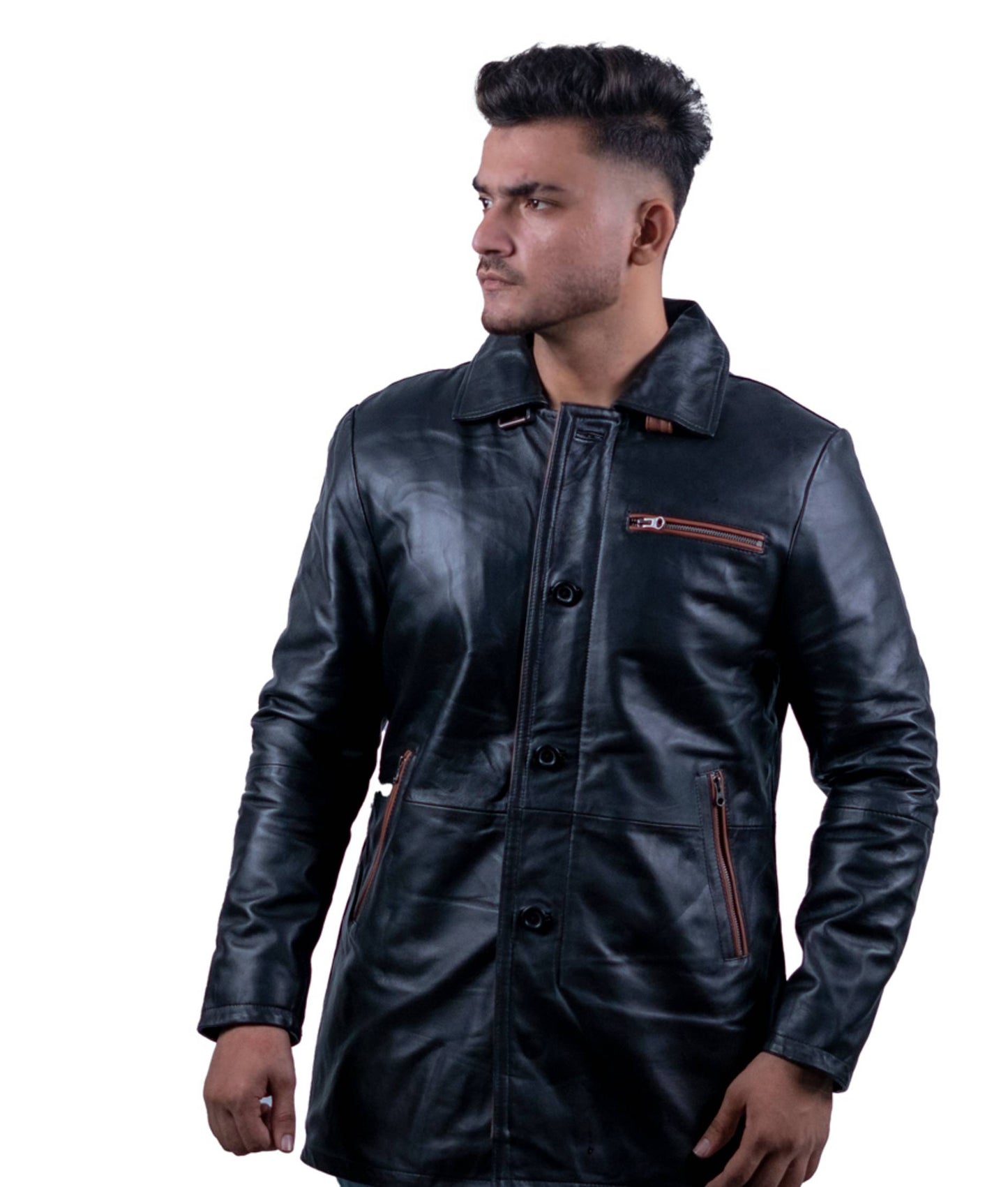 79 - Urban Black Leather Coat – Copper Zipper Edition
