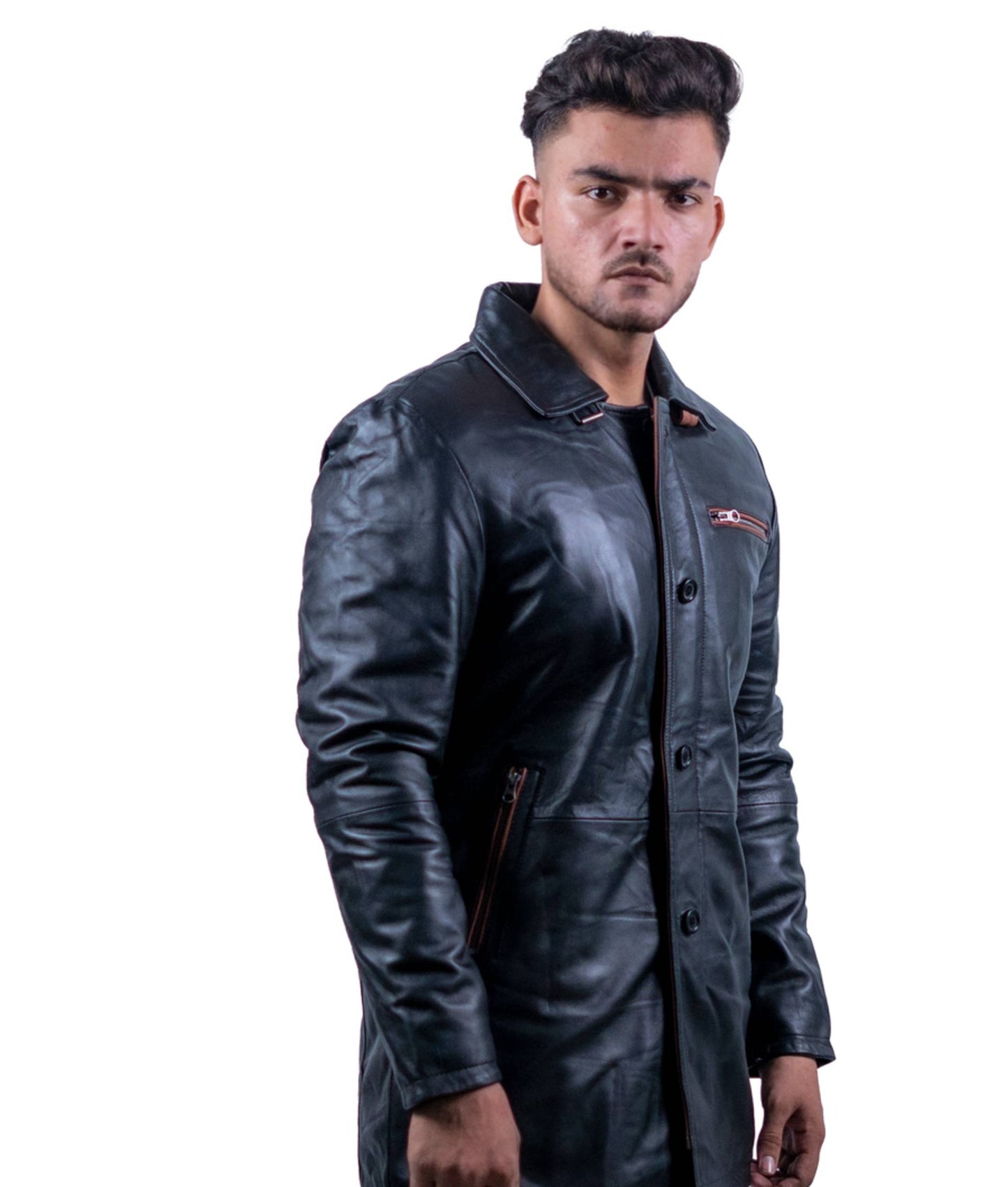 79 - Urban Black Leather Coat – Copper Zipper Edition