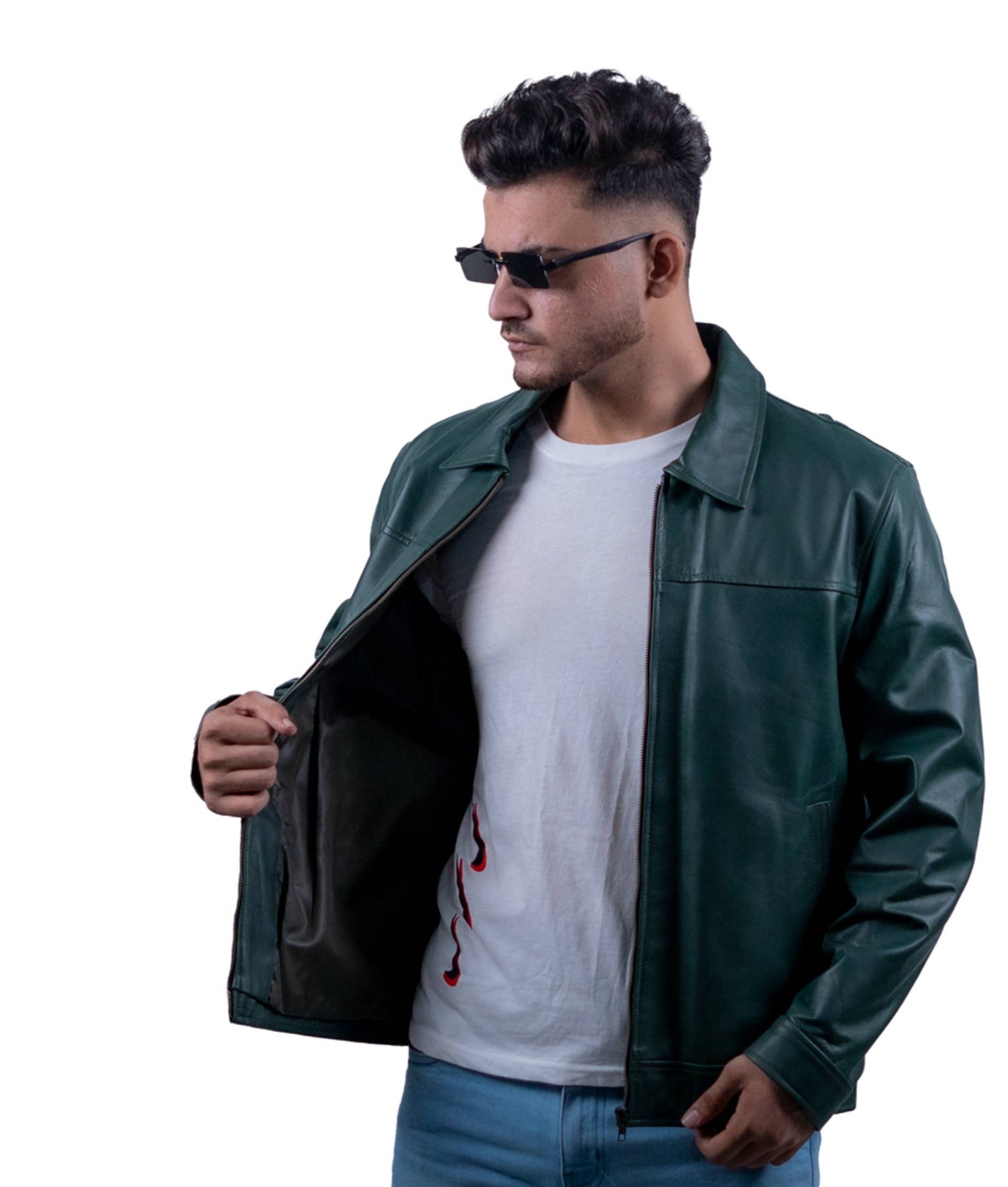 81 – Dunkelwaldgrüne Kunstlederjacke – Clean Cut Classic