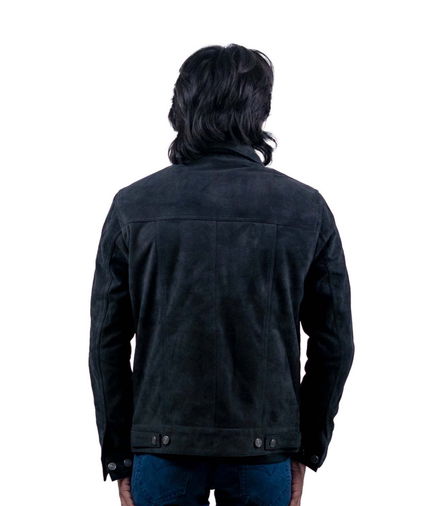 82 – Schwarze Wildlederjacke mit Knöpfen – Trucker Style Edition