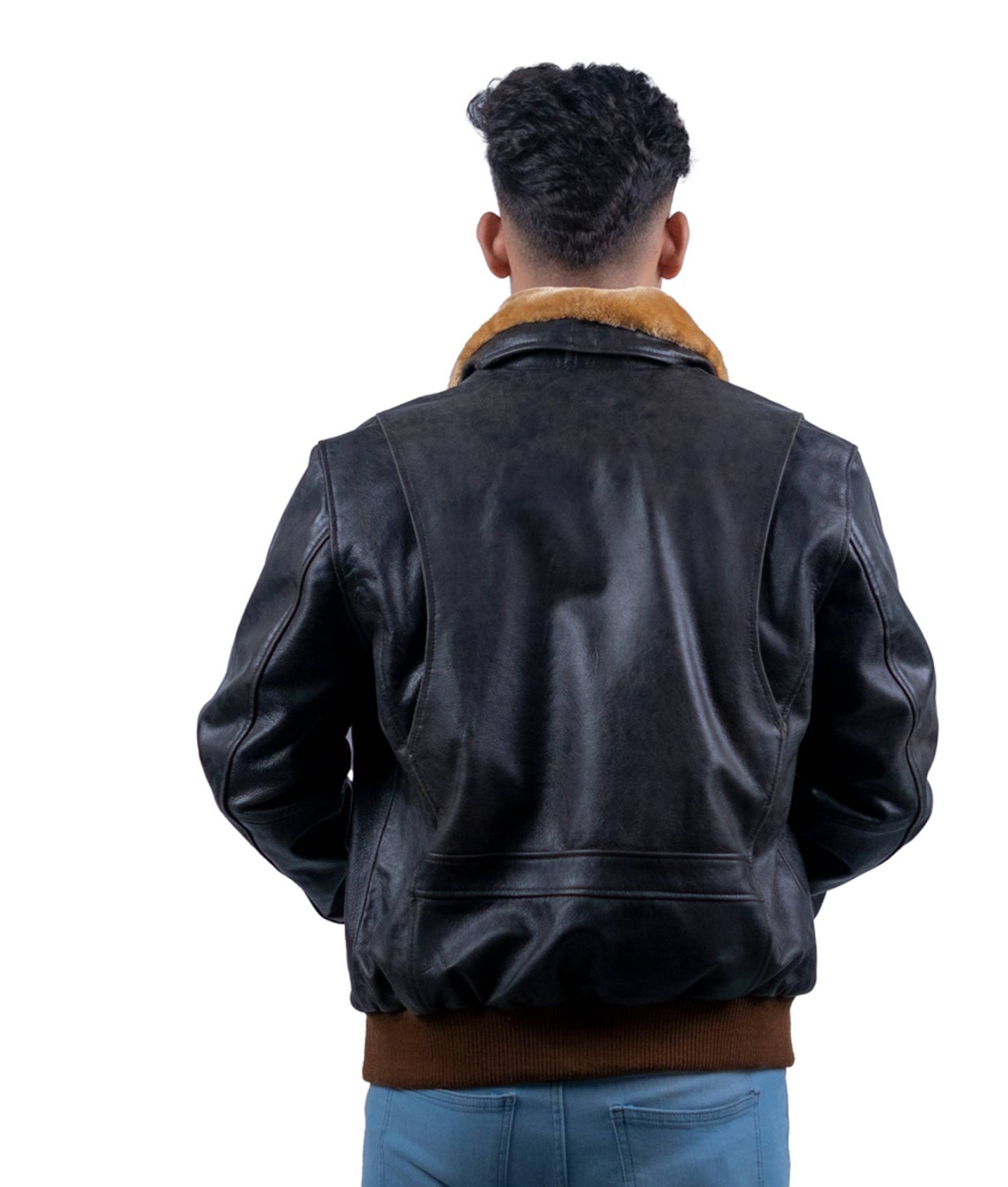 83 - Vintage Bomber Jacket – Brown Leather with Camel Fur Collar