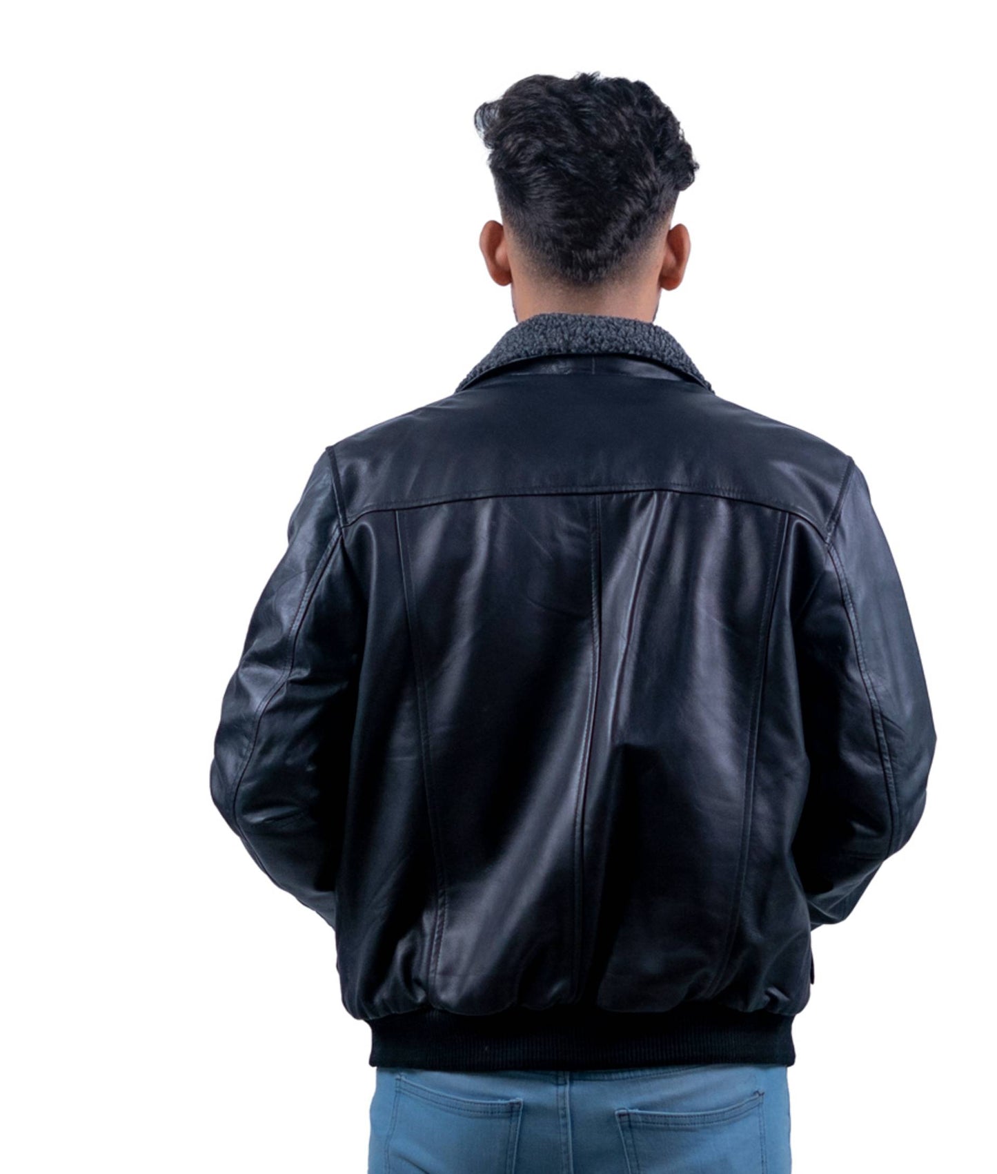 85 – Schwarze Bomberjacke – Grauer Sherpa-Kragen gefüttert