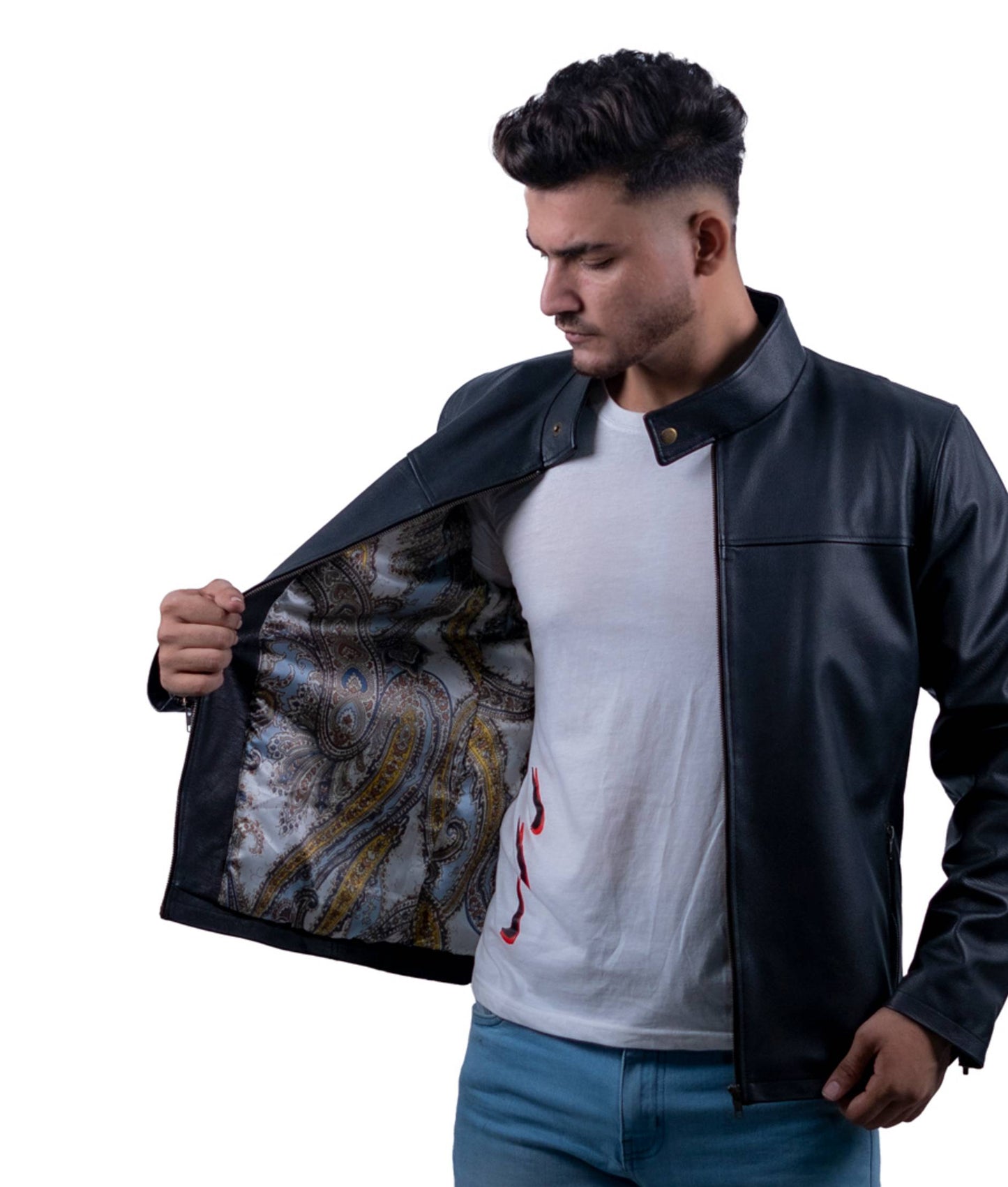 90 – Lederjacke mit Stehkragen – Mattschwarze Urban Edition