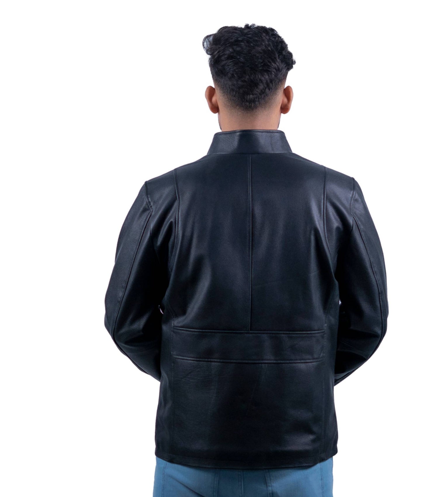 90 – Lederjacke mit Stehkragen – Mattschwarze Urban Edition