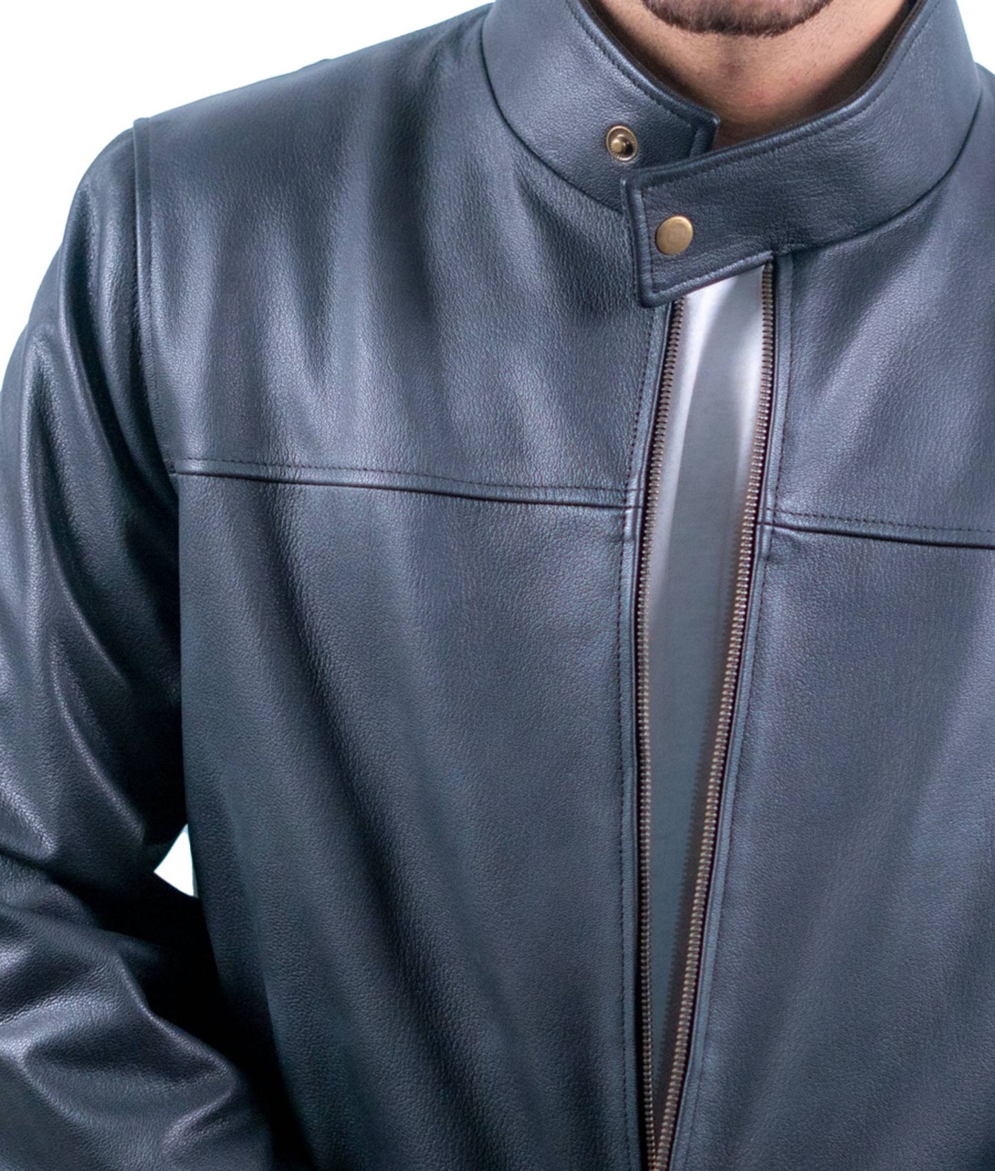 90 – Lederjacke mit Stehkragen – Mattschwarze Urban Edition