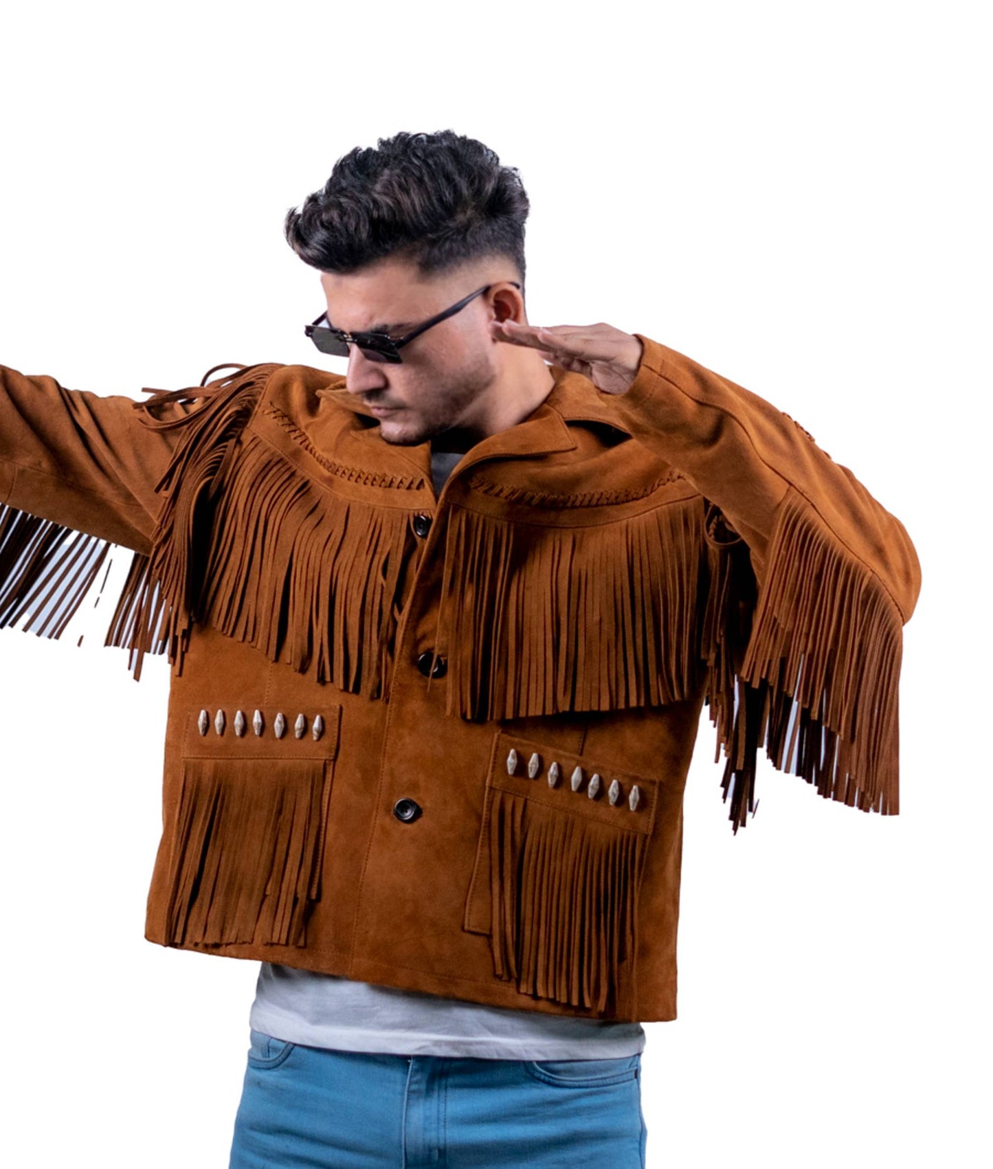 92 - Western Fringe Suede Jacket – Tribal Studded Edition
