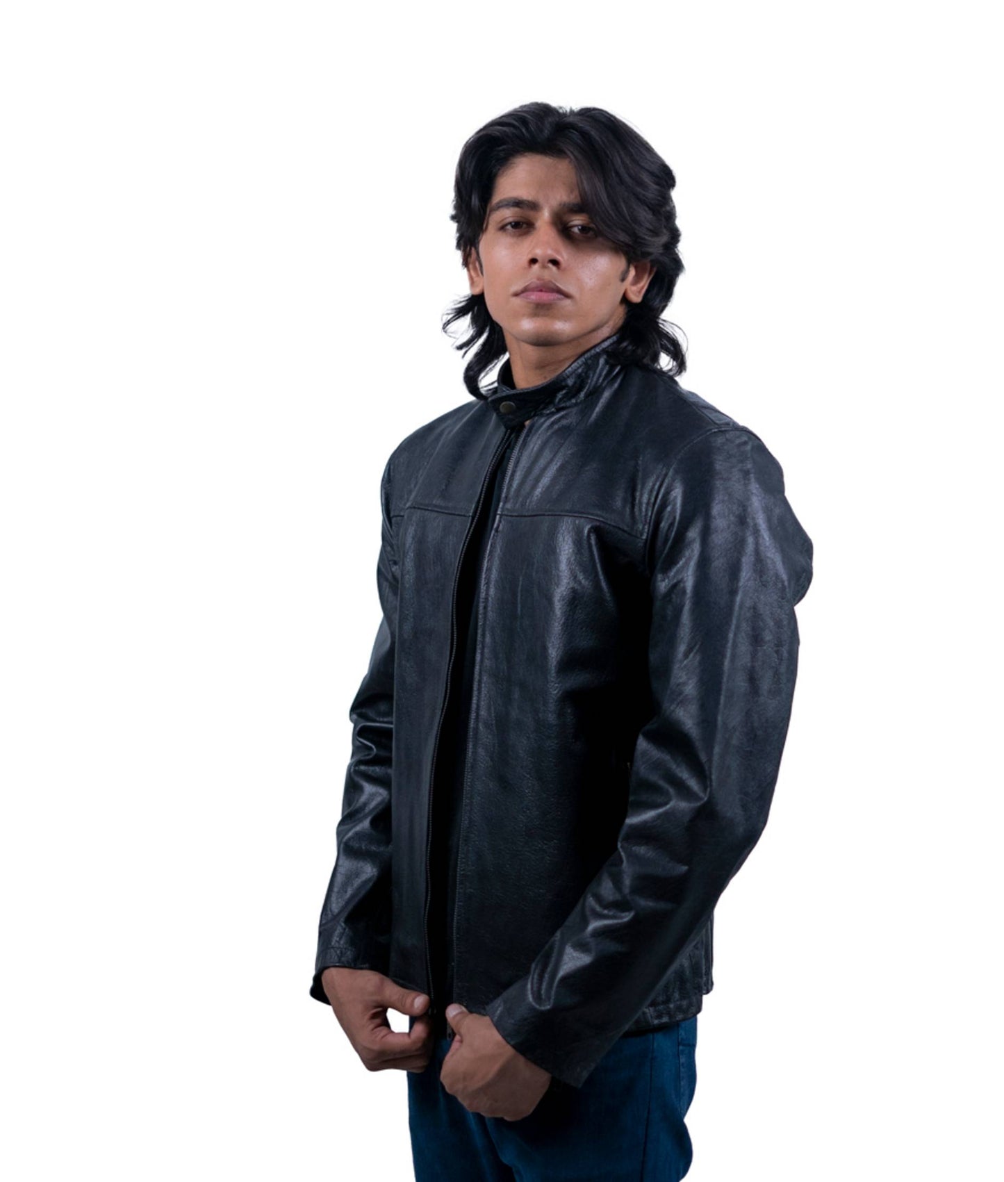 95 - Padded Shoulder Leather Biker Jacket – Jet Black Edition