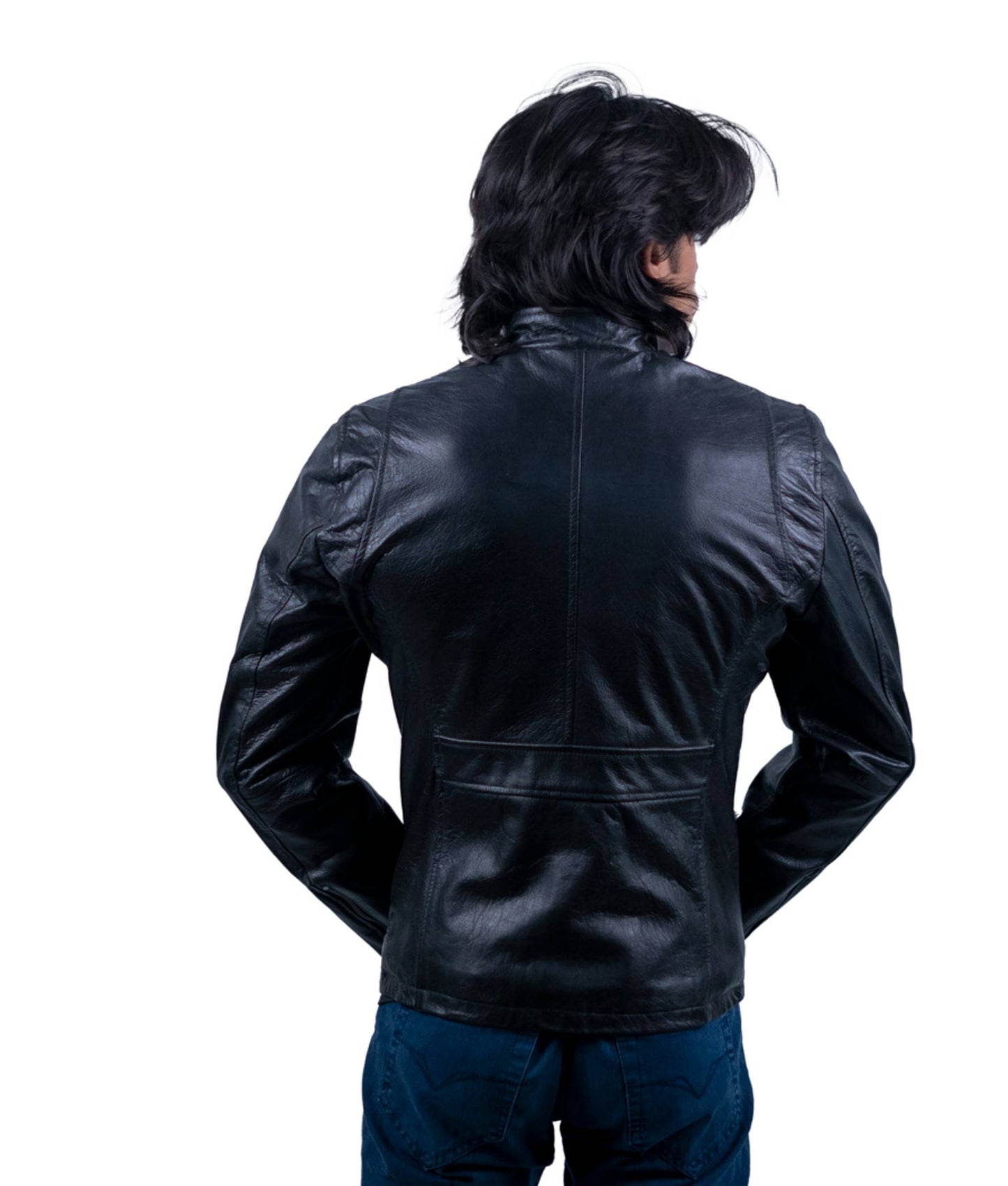95 - Padded Shoulder Leather Biker Jacket – Jet Black Edition